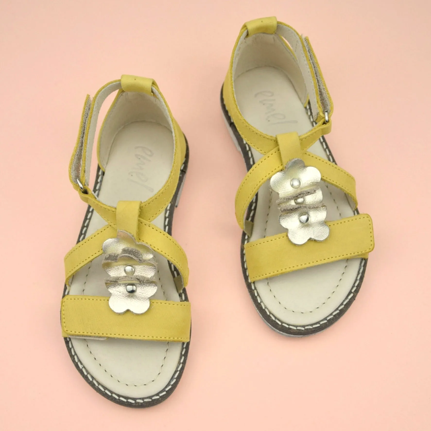 (2577-4) Emel velcro sandals  yellow flowers