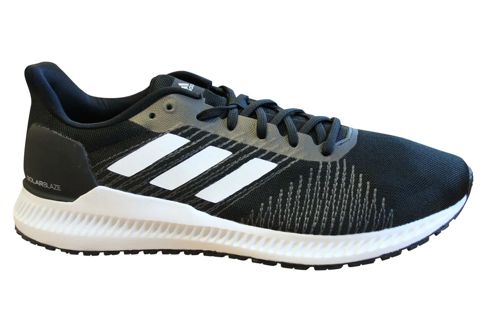 Adidas Sports Solar Blaze Trainers Black White Lace Up Running Shoes - Mens