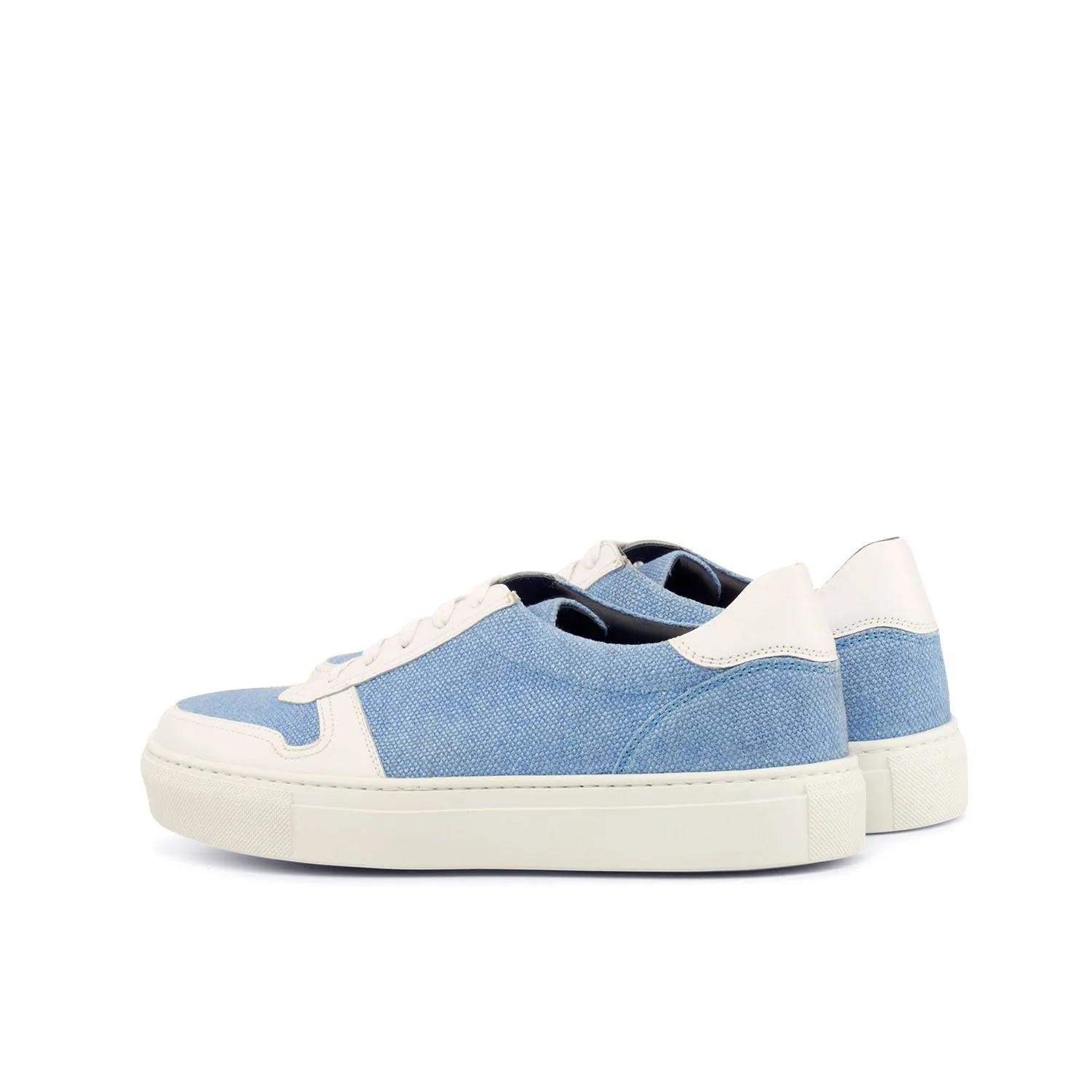 Ambrogio Bespoke Custom Women's Custom Made Shoes White & Blue Linen / Suede Leather Casual Trainer Sneakers (AMBW1007)