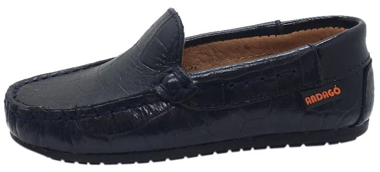 Andago by Venettini Boy's Blake Crocodile Leather Patent Back Slip On Moccasin Loafer