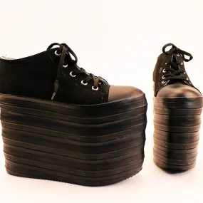 Black Lace Up Platform Wedge Shoes