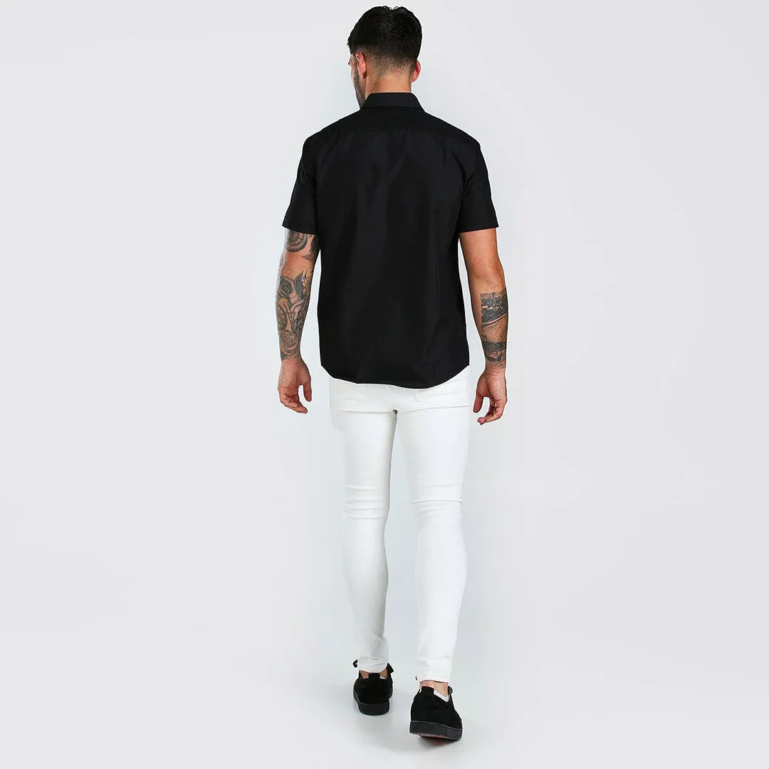 Black Short Sleeves Jersey Casual Shirt For Men