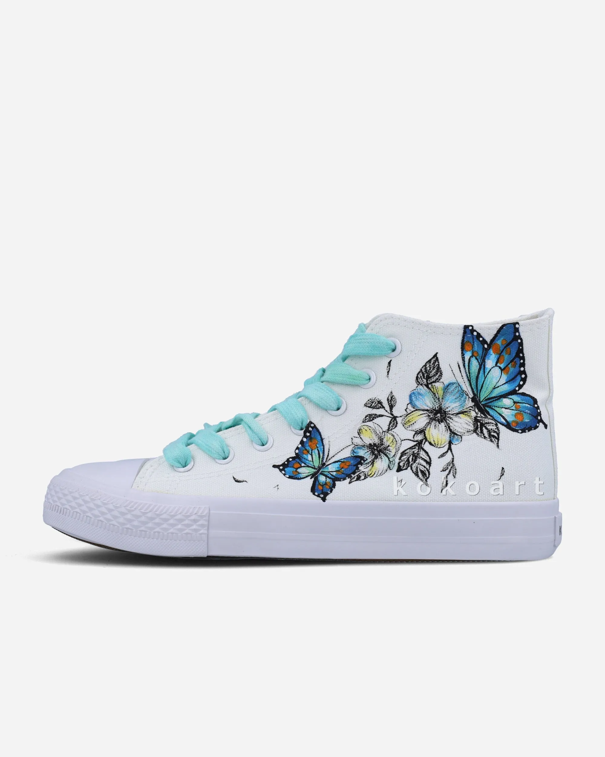 Butterflies and Sketchy Flowers Hand Painted Shoes