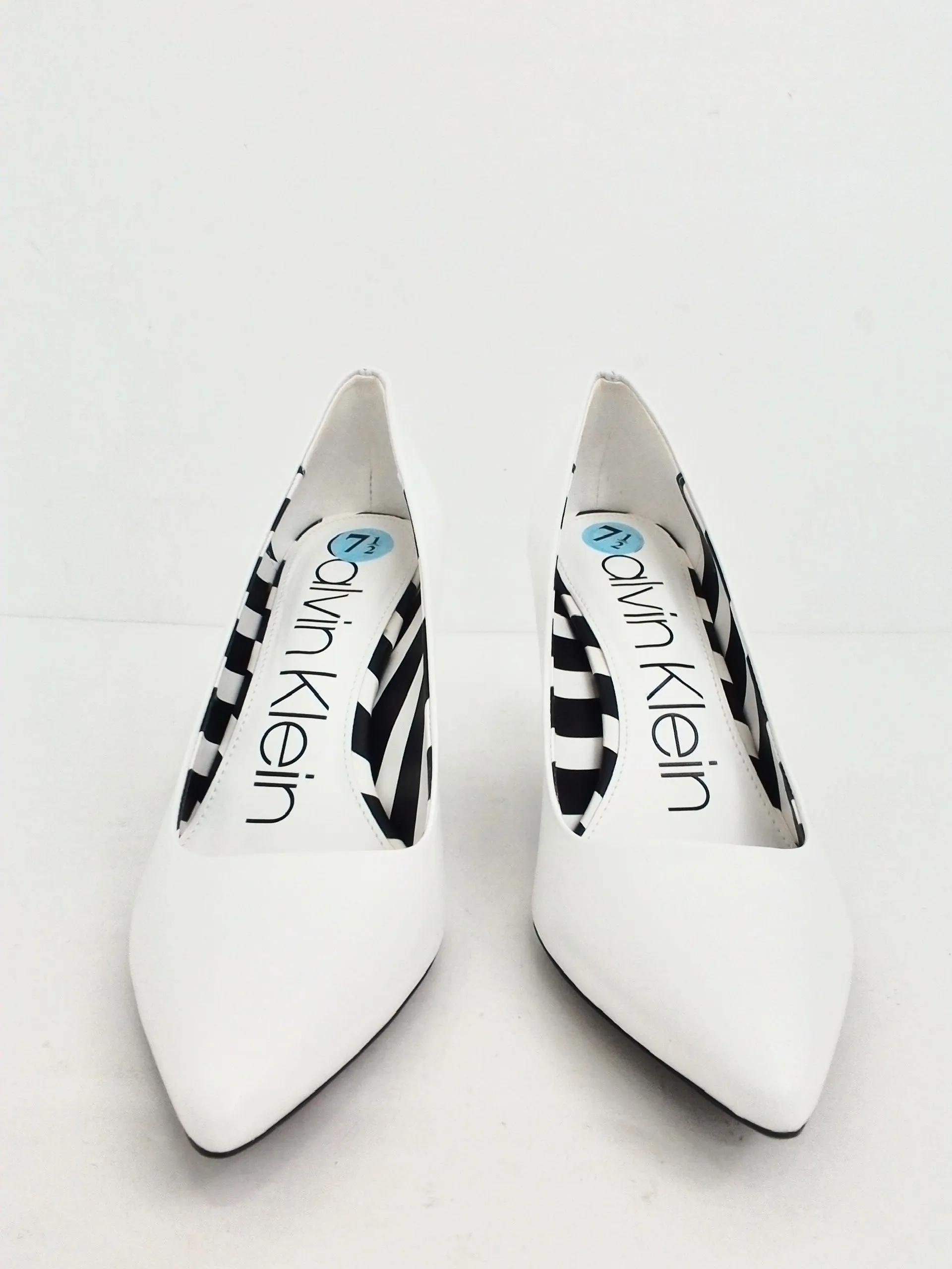 Calvin Klein Women's Gayle White Leather Heels Size 7.5 M