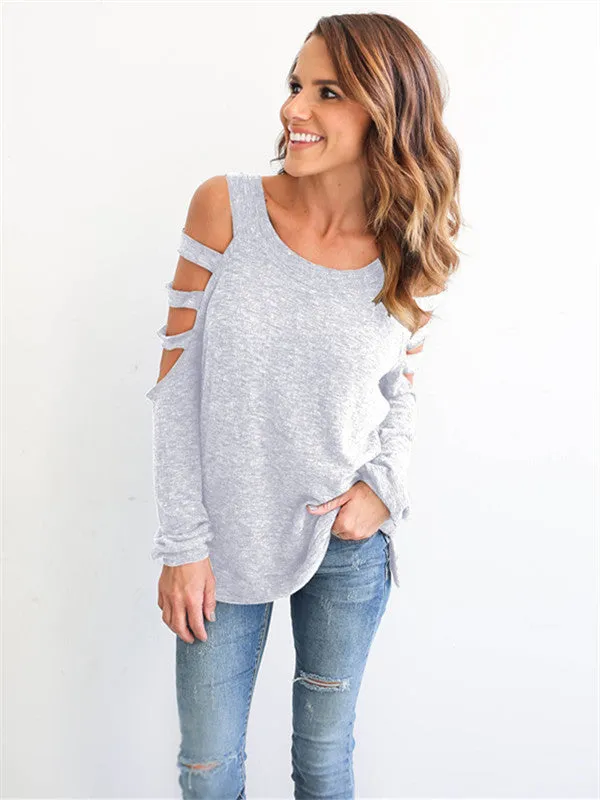 Casual Loose Hollowed Out Shoulder Long Sleeves Shirt