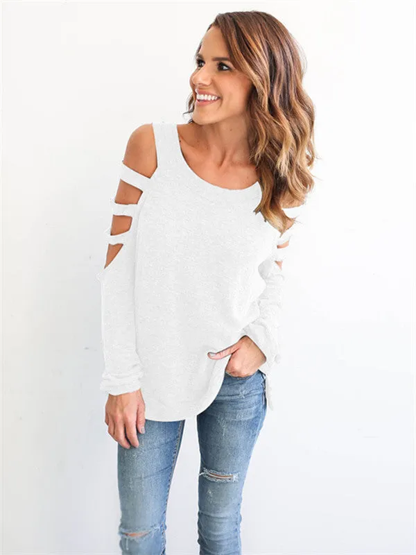 Casual Loose Hollowed Out Shoulder Long Sleeves Shirt