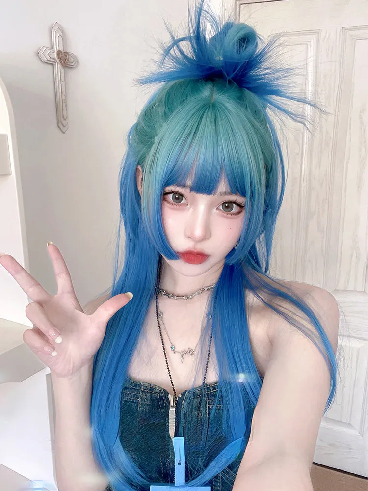 Casual Series Long Ocean Blue Gradient Wig ON981