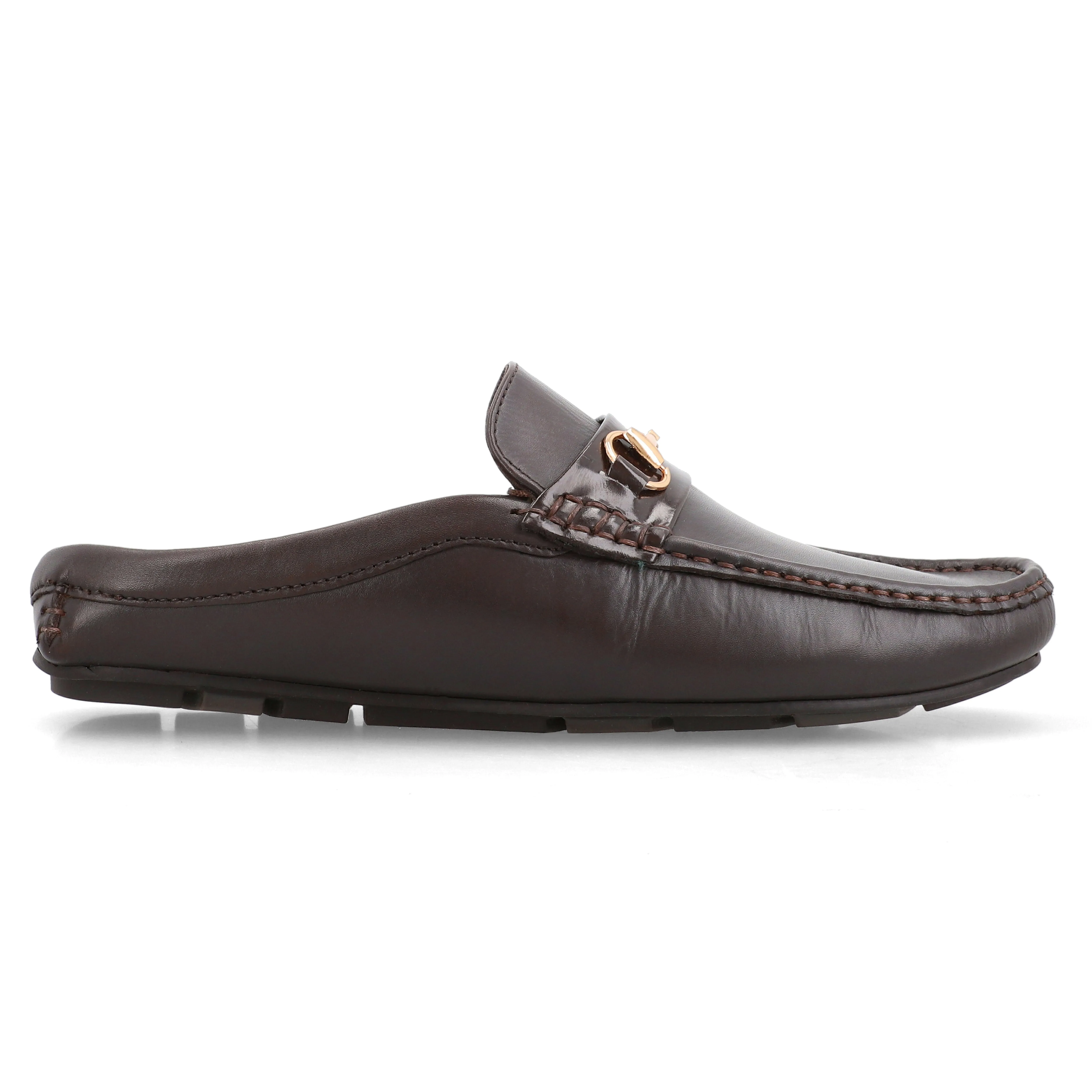 Classic Horse Bit Buckled Half Moccasins-Brown