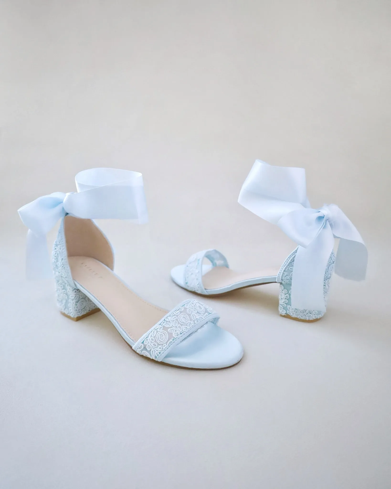 Crochet Lace Block Heel Wedding Sandals with Wrapped Ankle Tie