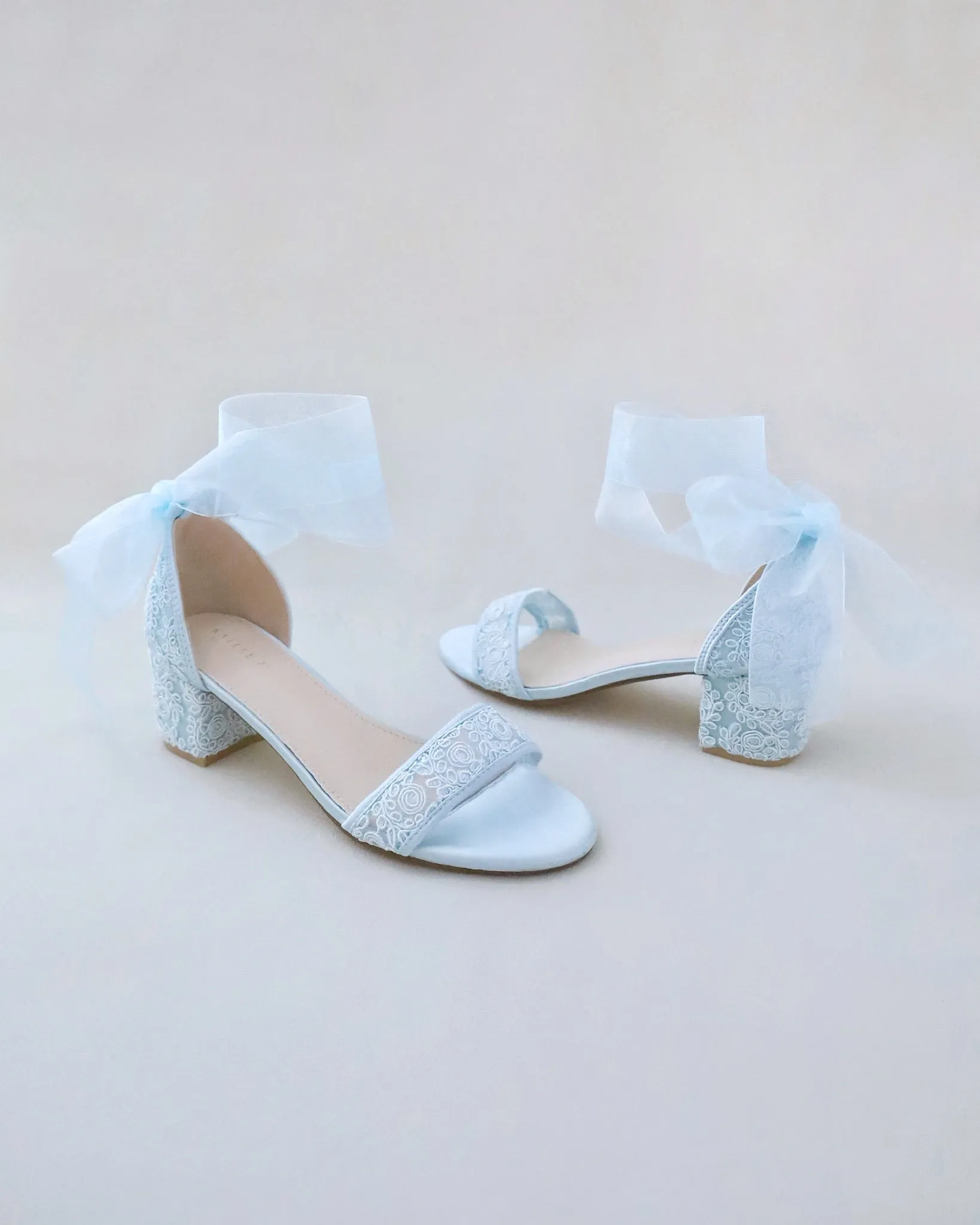 Crochet Lace Block Heel Wedding Sandals with Wrapped Ankle Tie