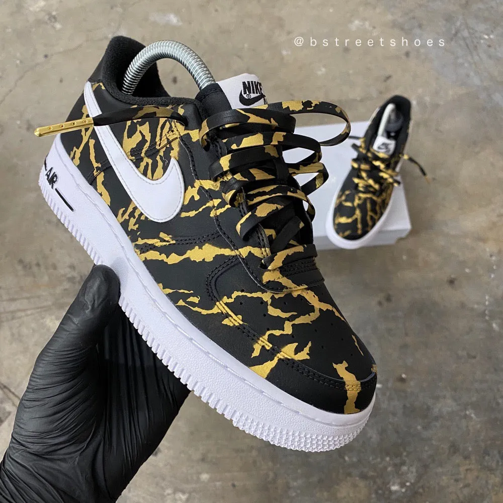 Custom Hand Painted Gold and Black Marble Nike Air Force 1 Low