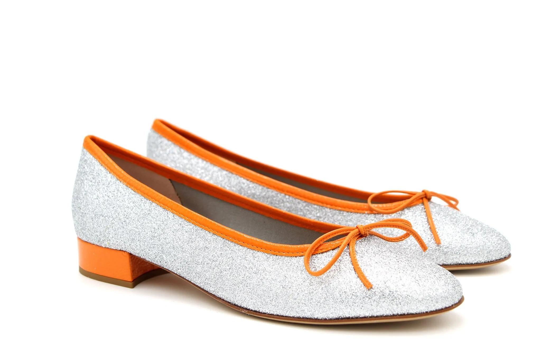 FABUCCI Silver Shimmer  Ballerina Shoe with  Orange Trim