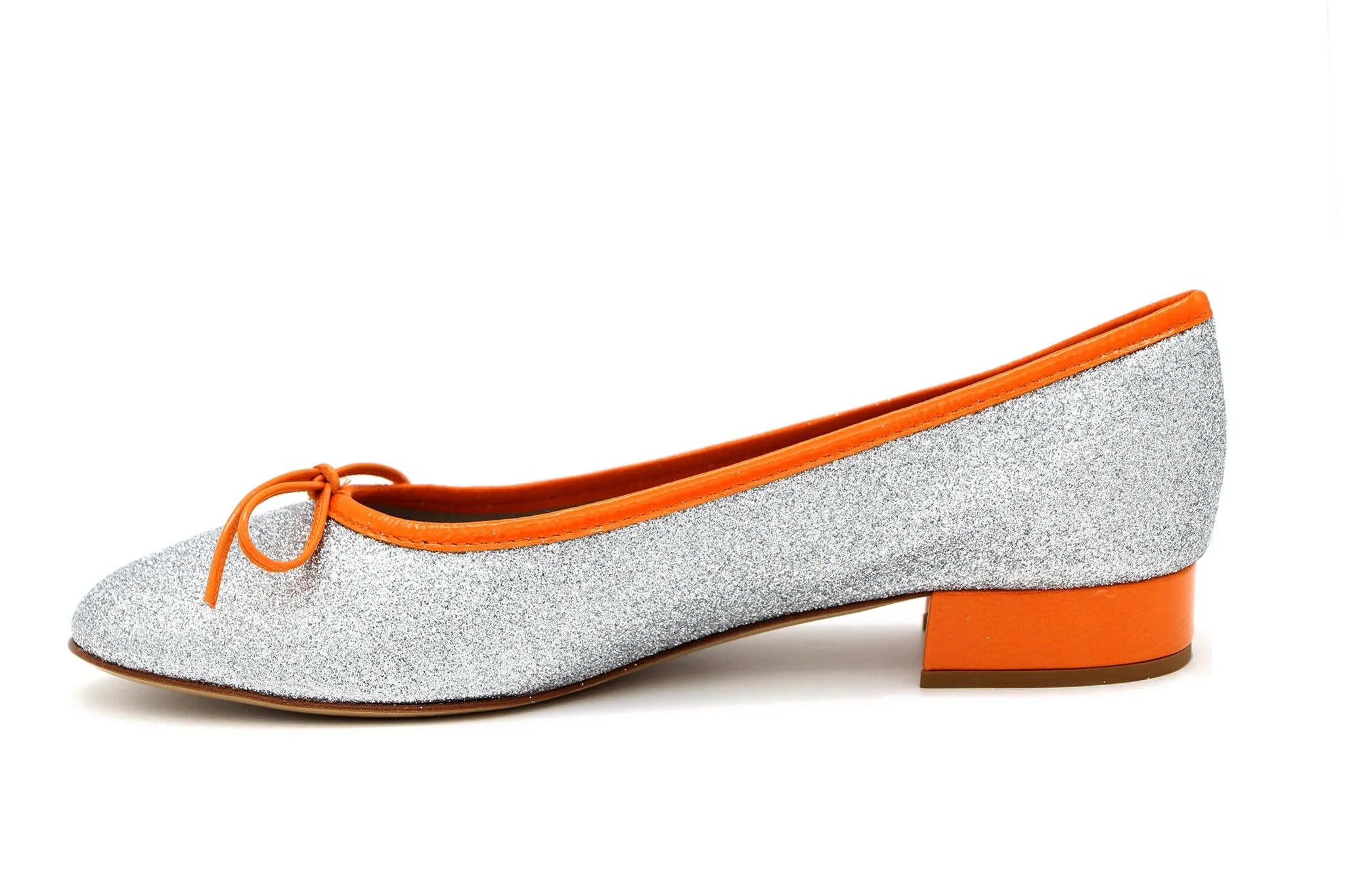 FABUCCI Silver Shimmer  Ballerina Shoe with  Orange Trim