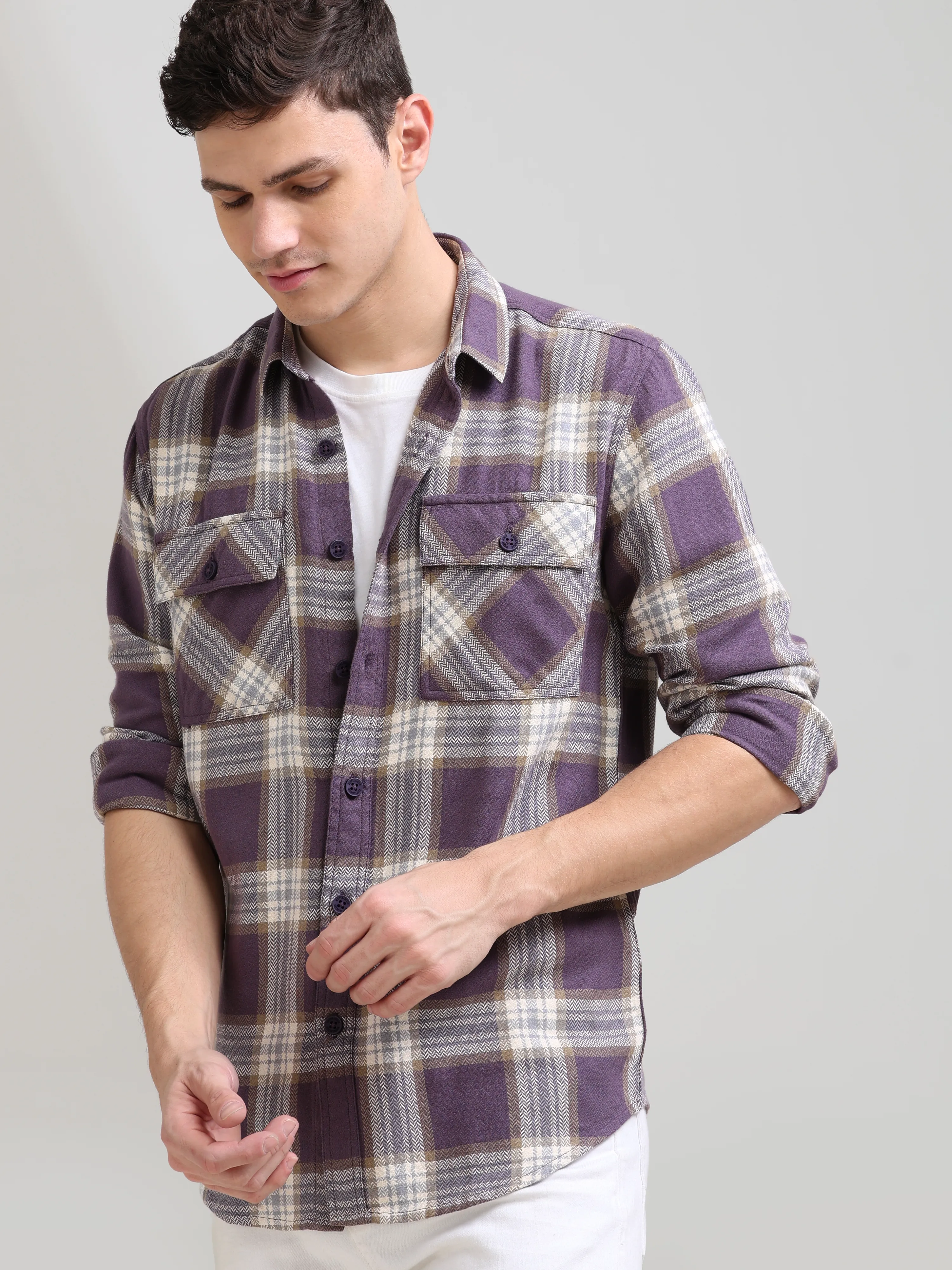 Midnight plum Cream Casual Check Shirt