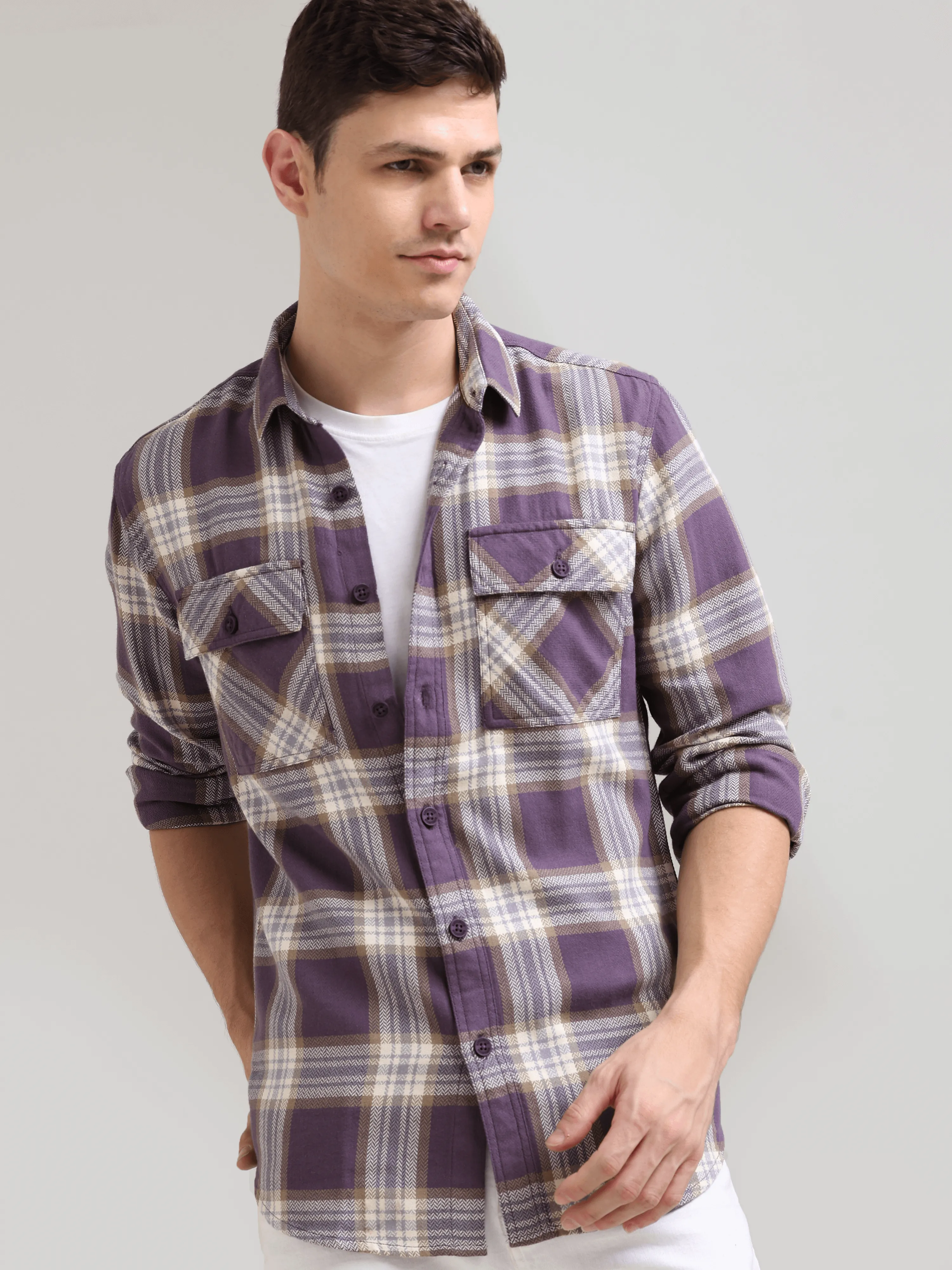 Midnight plum Cream Casual Check Shirt