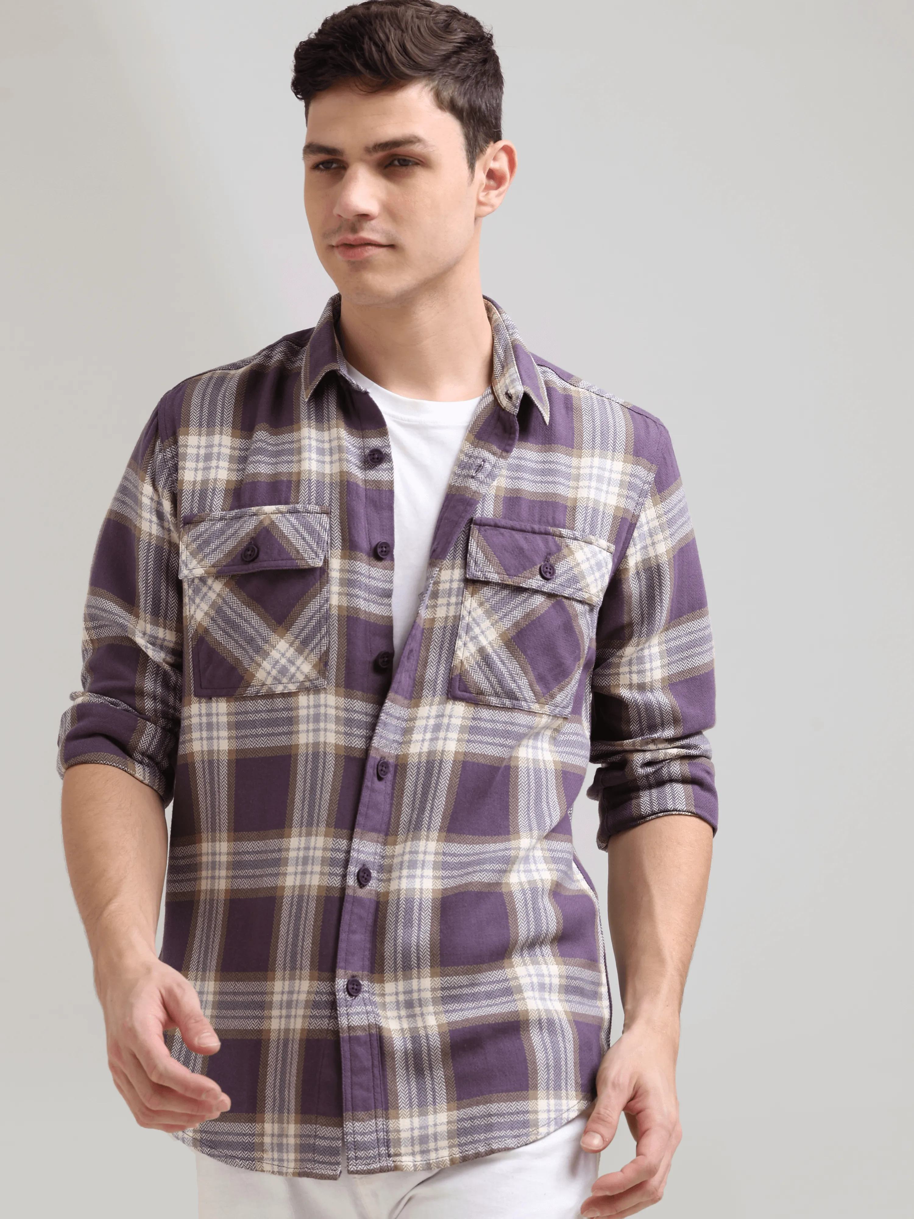 Midnight plum Cream Casual Check Shirt