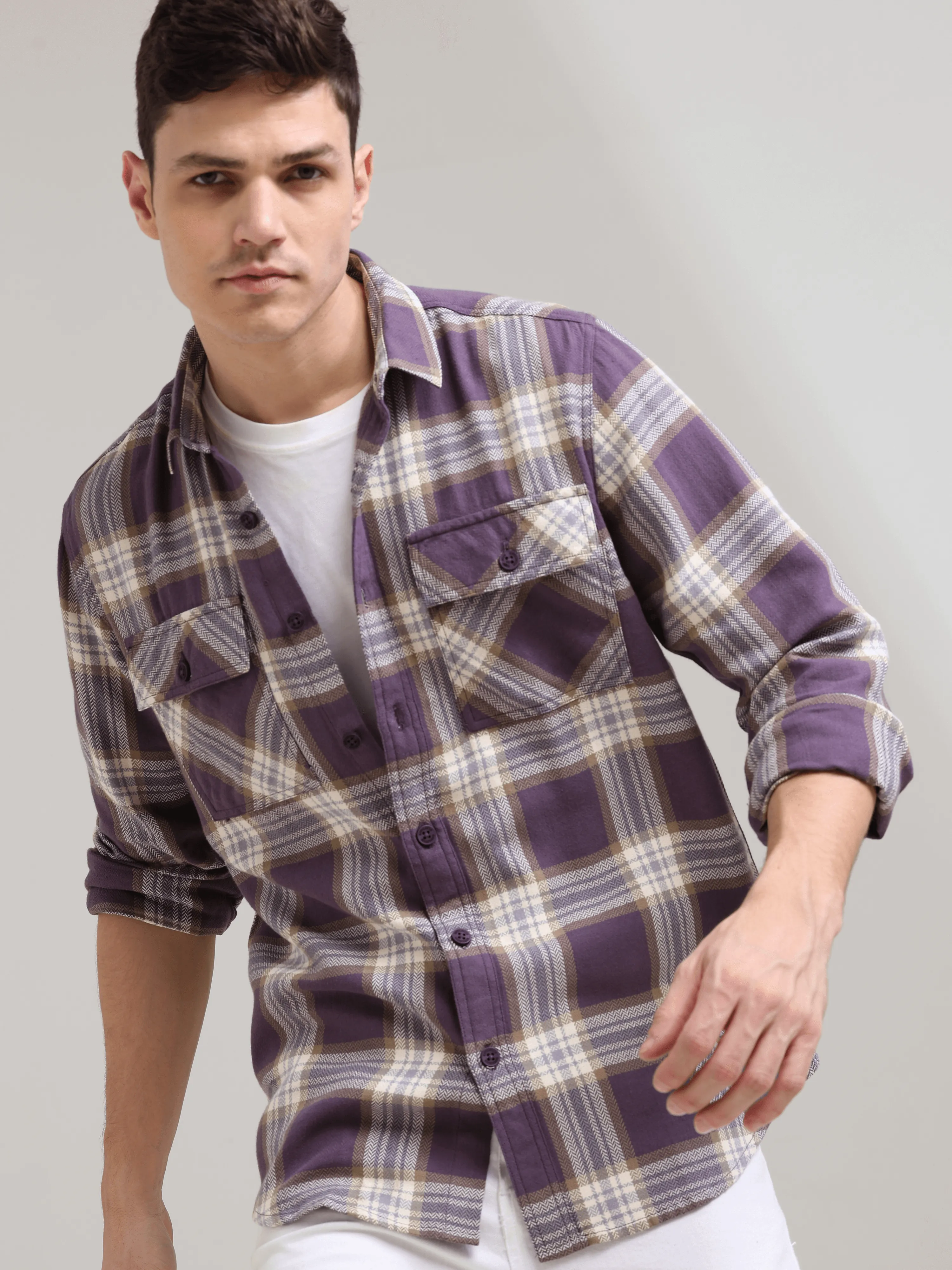 Midnight plum Cream Casual Check Shirt