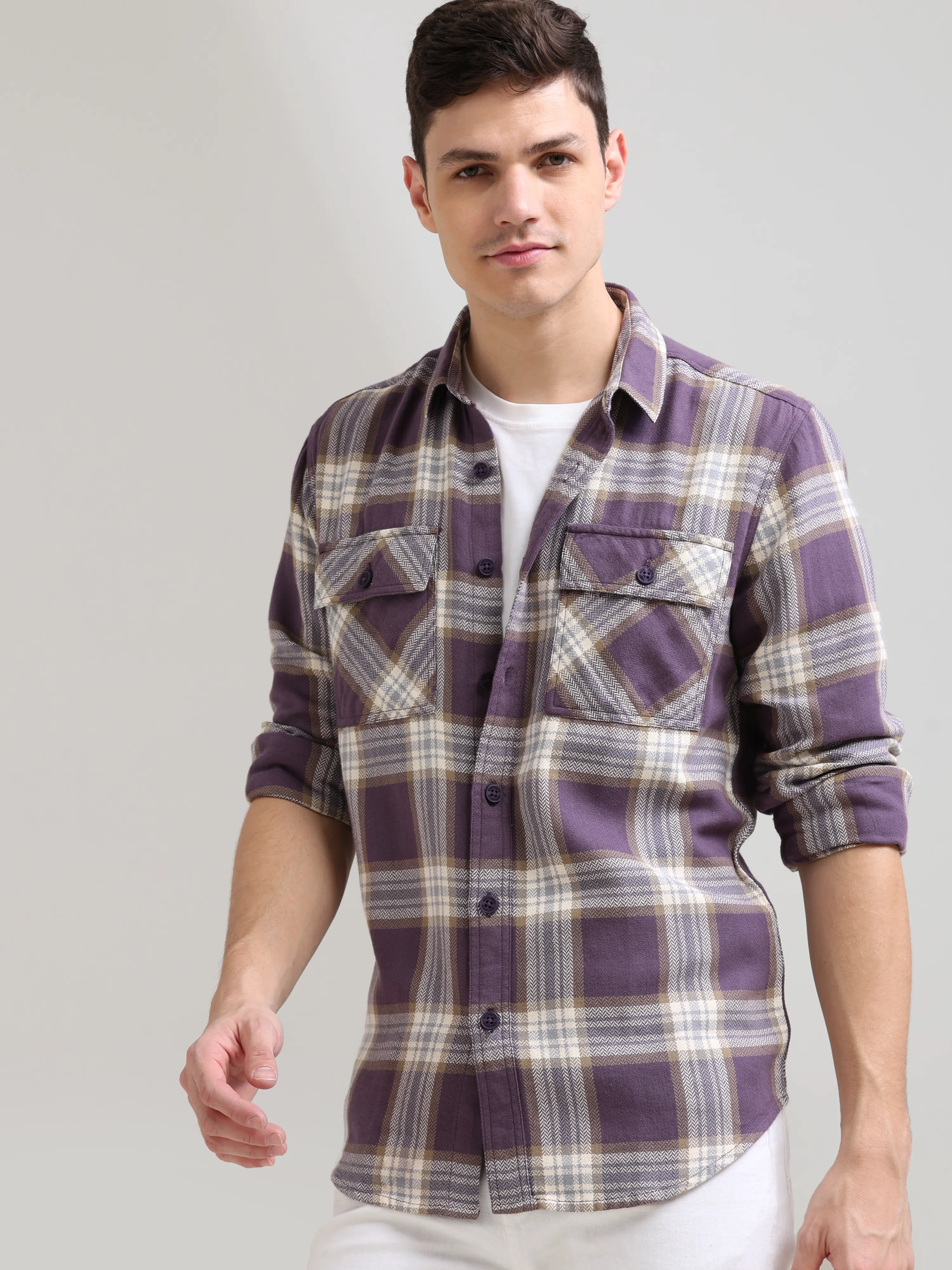 Midnight plum Cream Casual Check Shirt