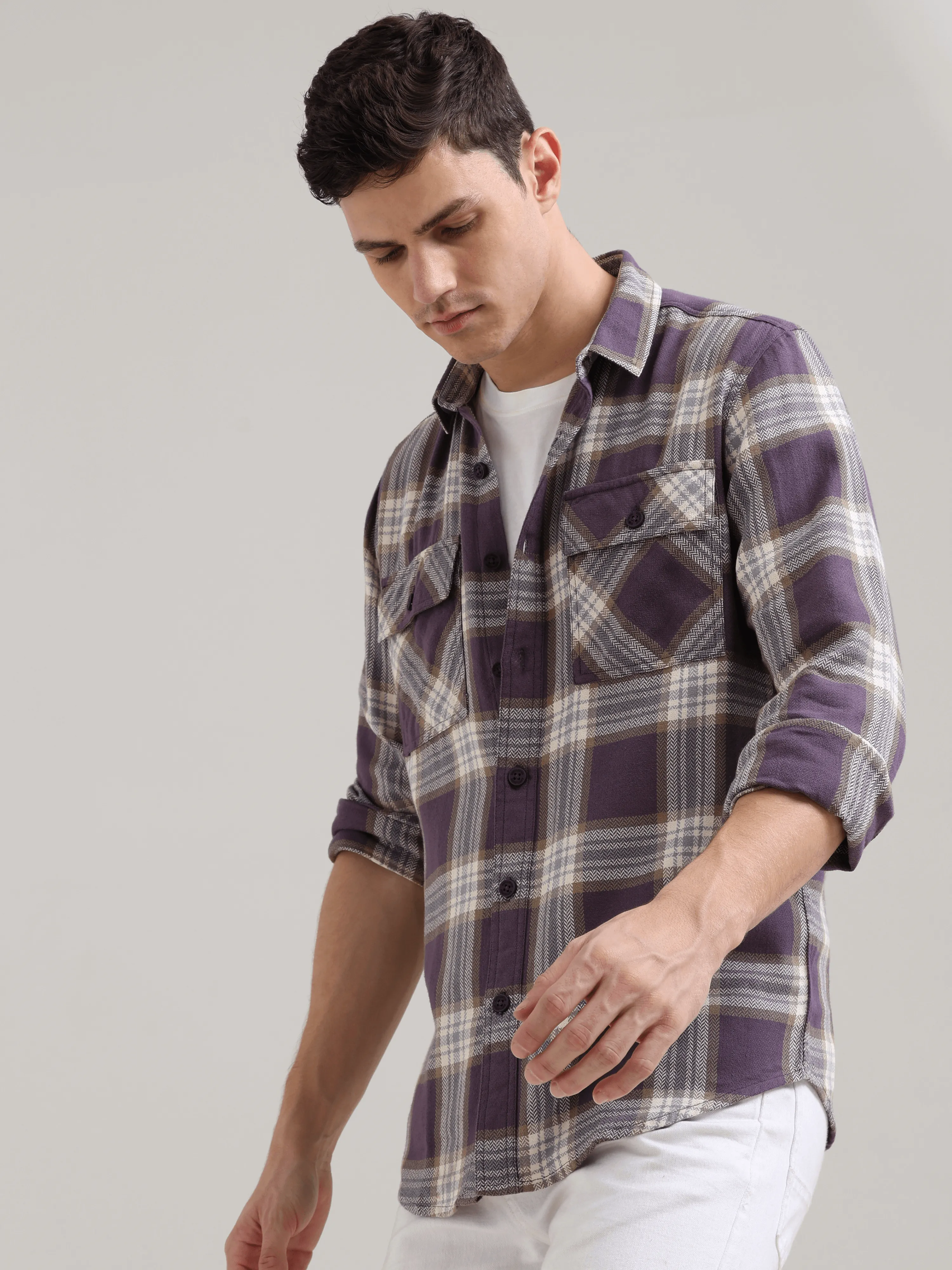 Midnight plum Cream Casual Check Shirt