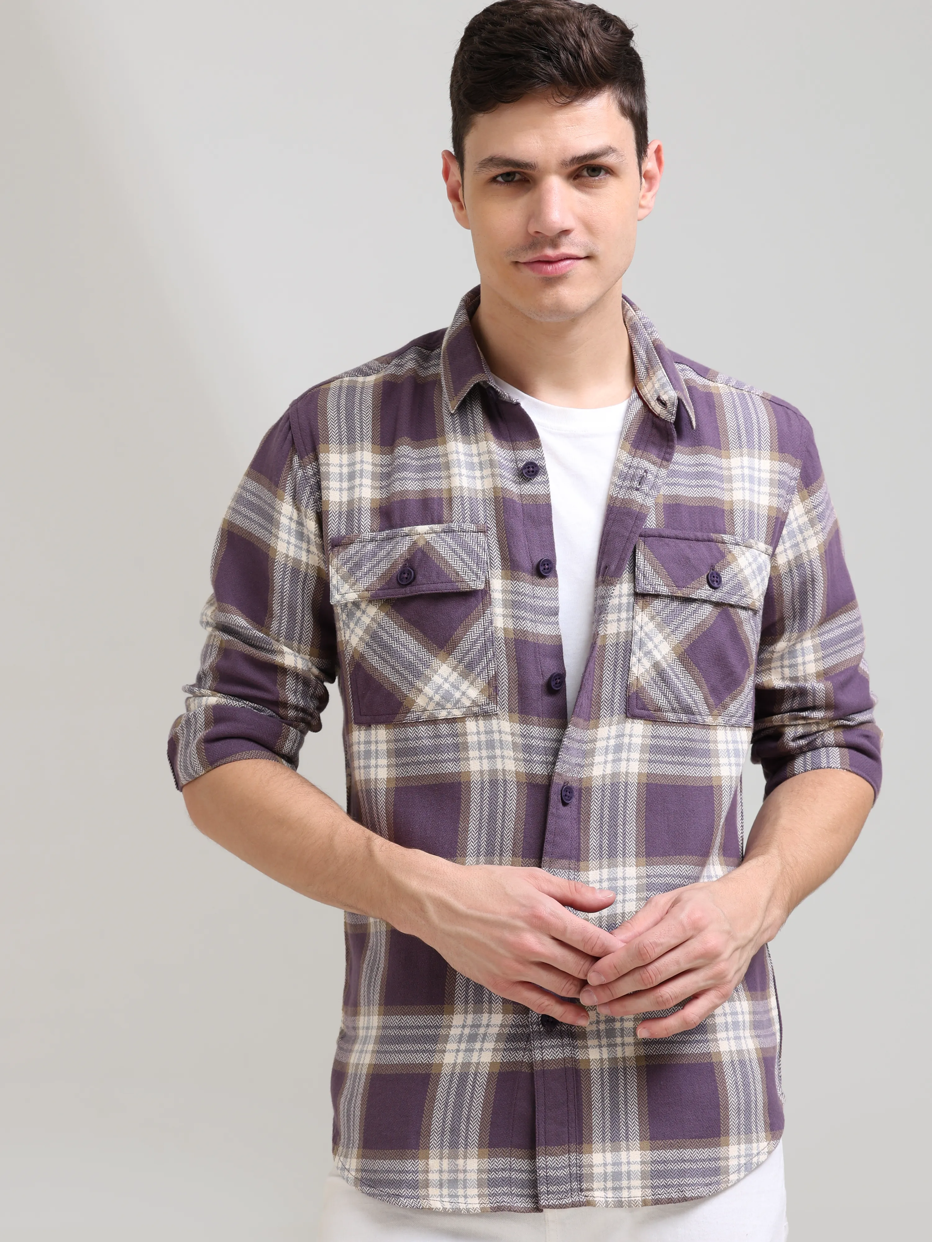 Midnight plum Cream Casual Check Shirt