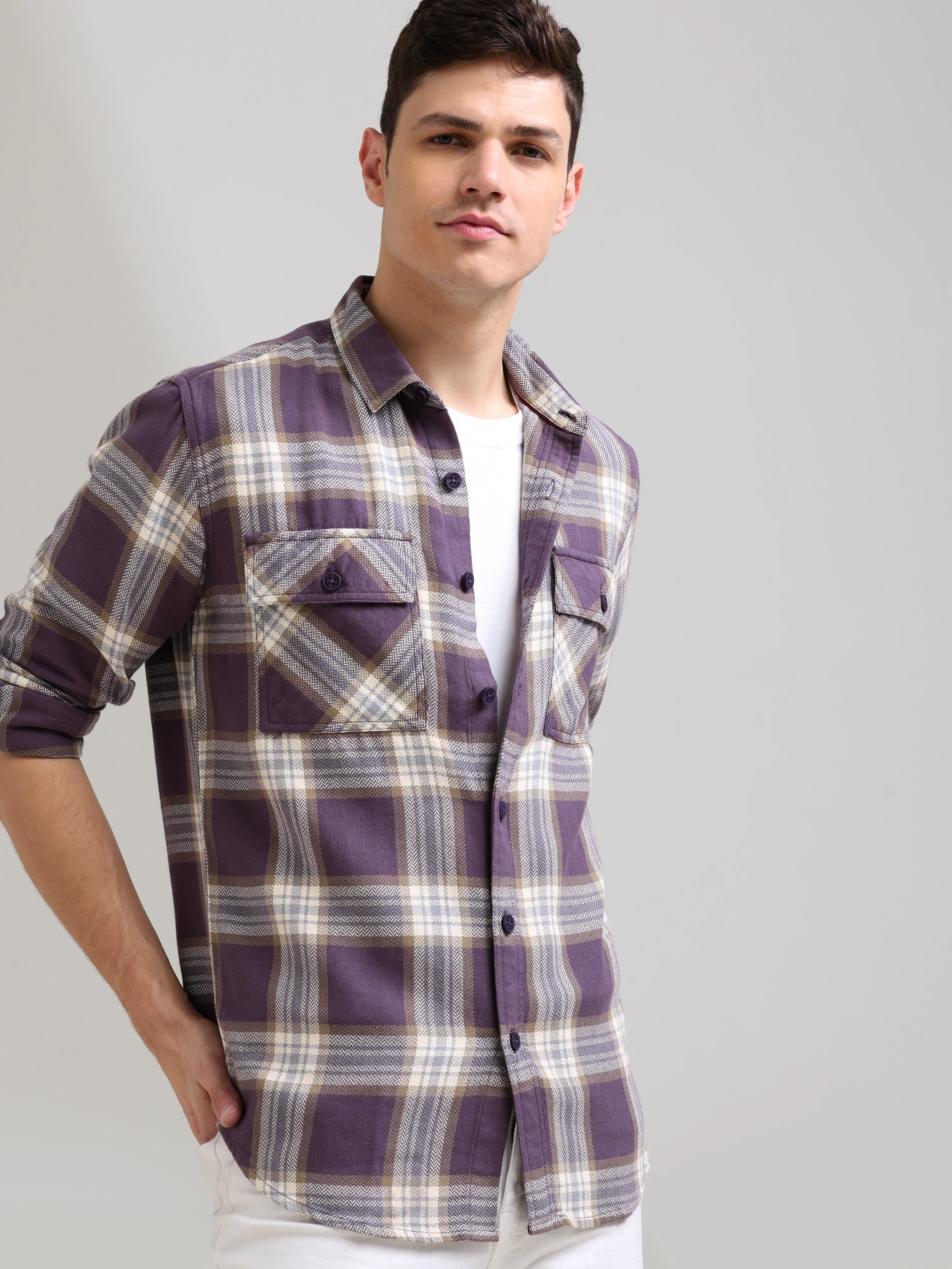 Midnight plum Cream Casual Check Shirt