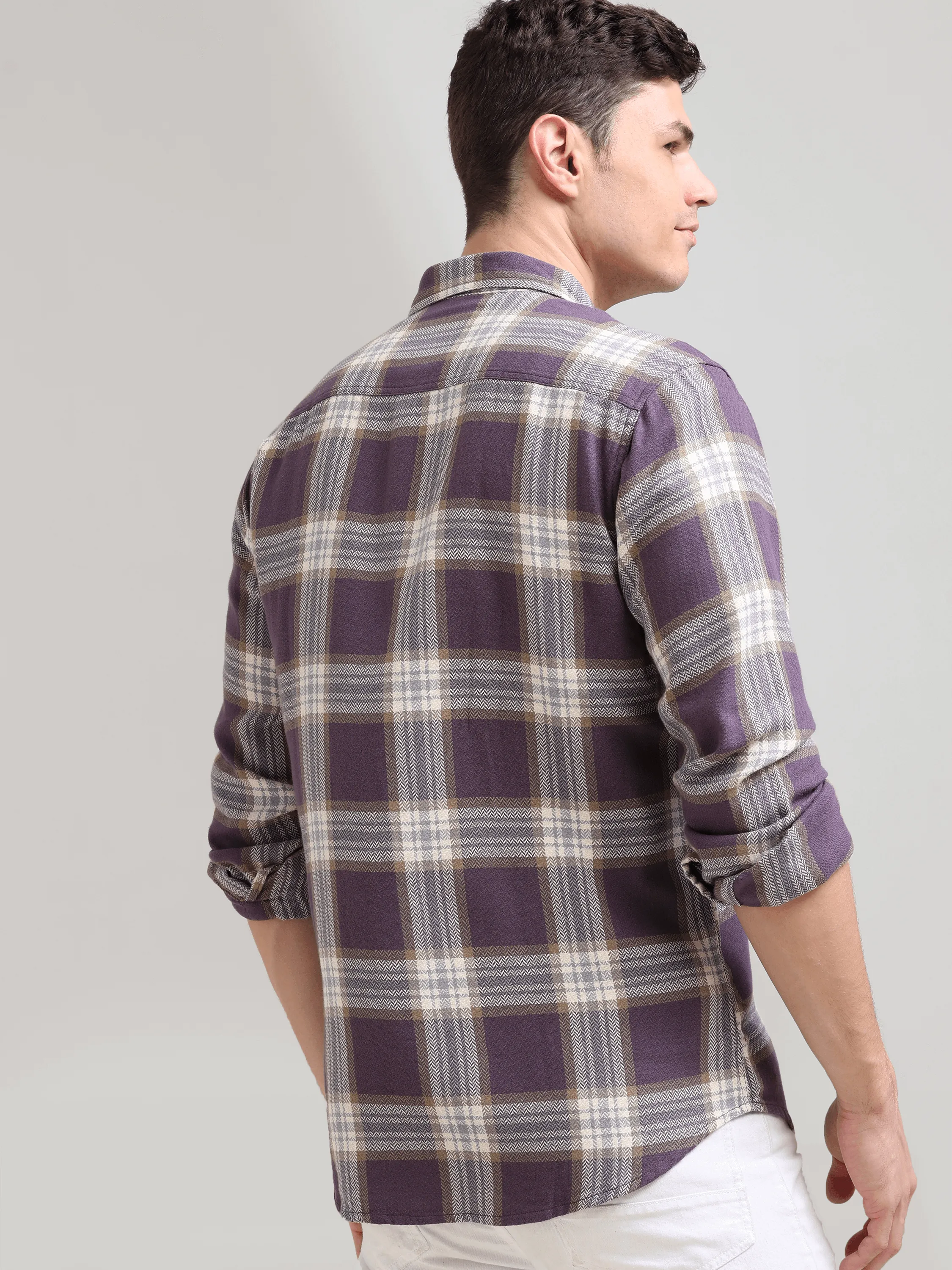 Midnight plum Cream Casual Check Shirt