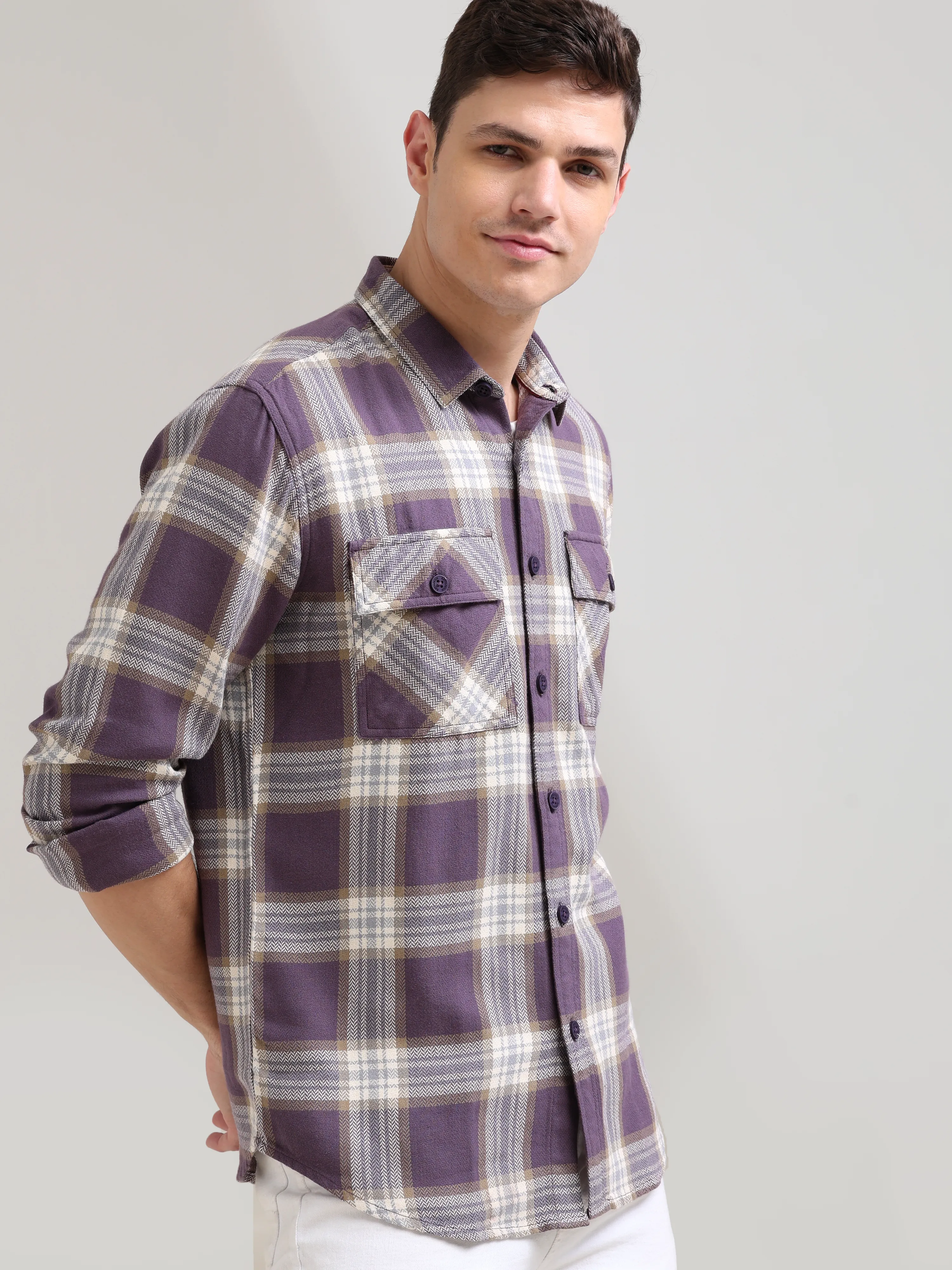 Midnight plum Cream Casual Check Shirt