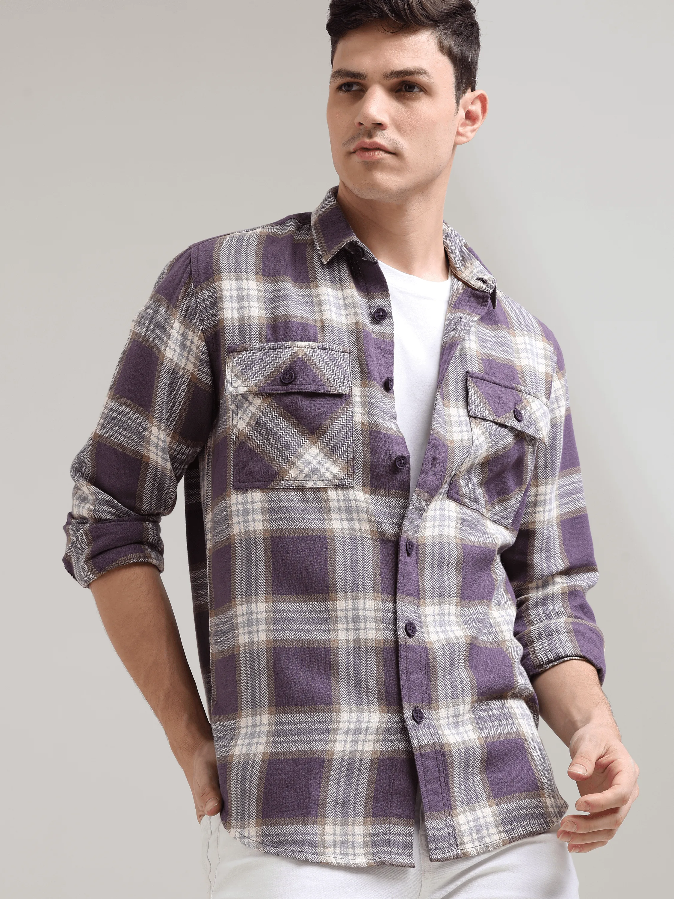 Midnight plum Cream Casual Check Shirt