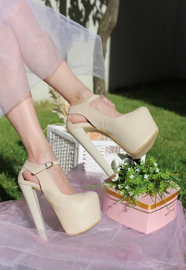 Nude Cream 19 cm High Heel Platform Bridal Shoes