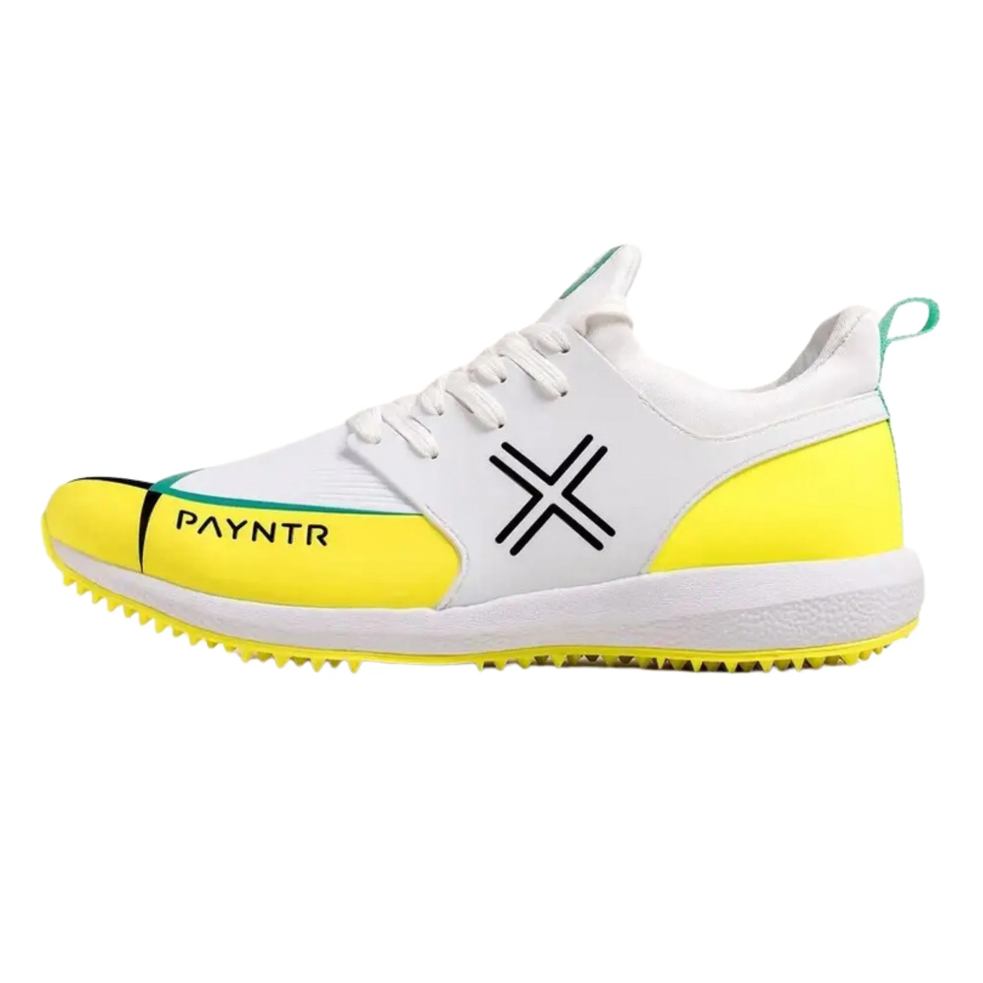 Payntr cricket shoes, Model X MK3 Evo Pimple - White/Yellow All Rounder Cricket Shoes