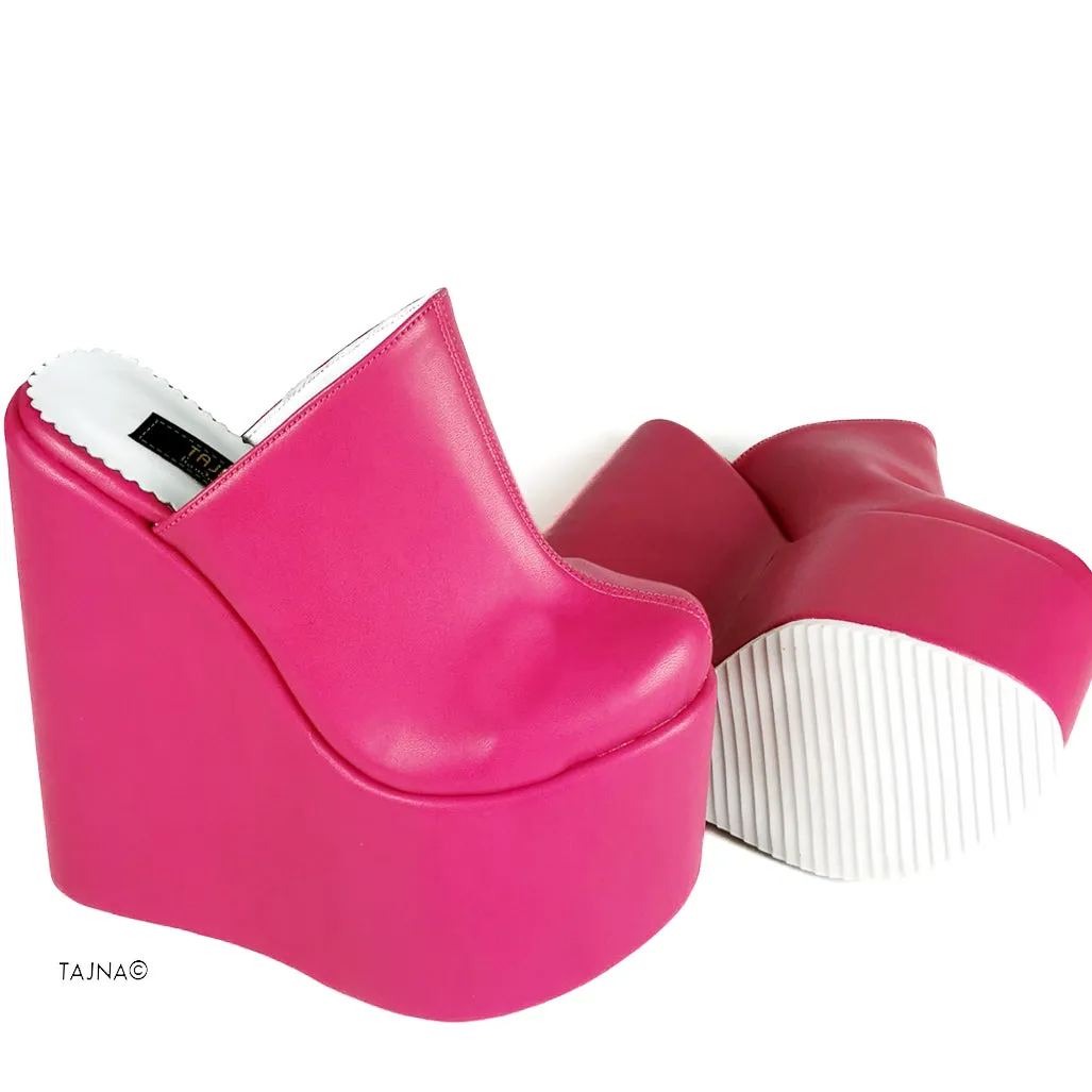 Pink Wedge Sabo Platform Mules