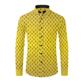 Planet Symbol Gold Men's Casual Dress Shirt