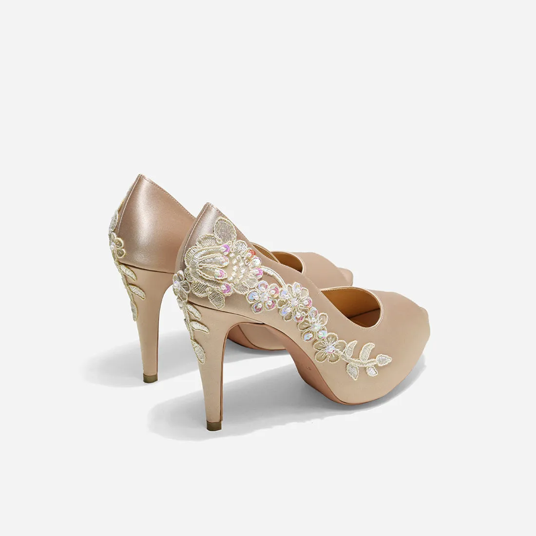 Rose Champagne Romance and More V3 Beige Lace Wedding Pumps