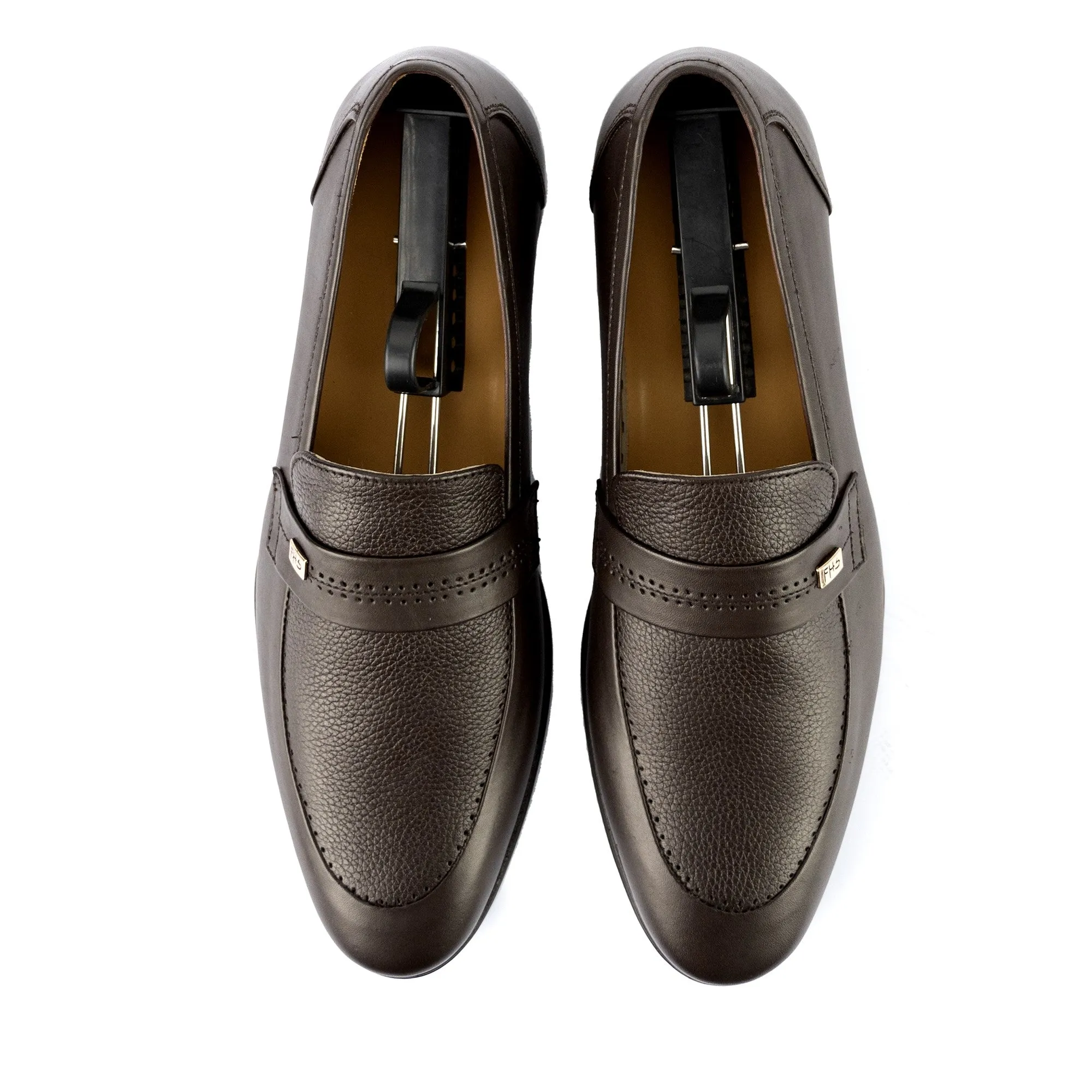 Stitched Strapped Loafers-Brown