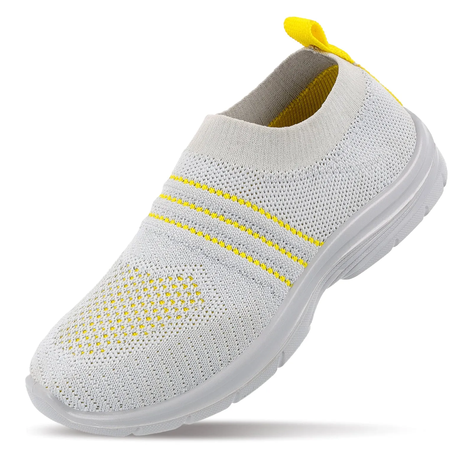 Walkaroo Kids Stylish Pull-On Sock Shoes - WK325 Grey and Yellow for Comfort and Fun