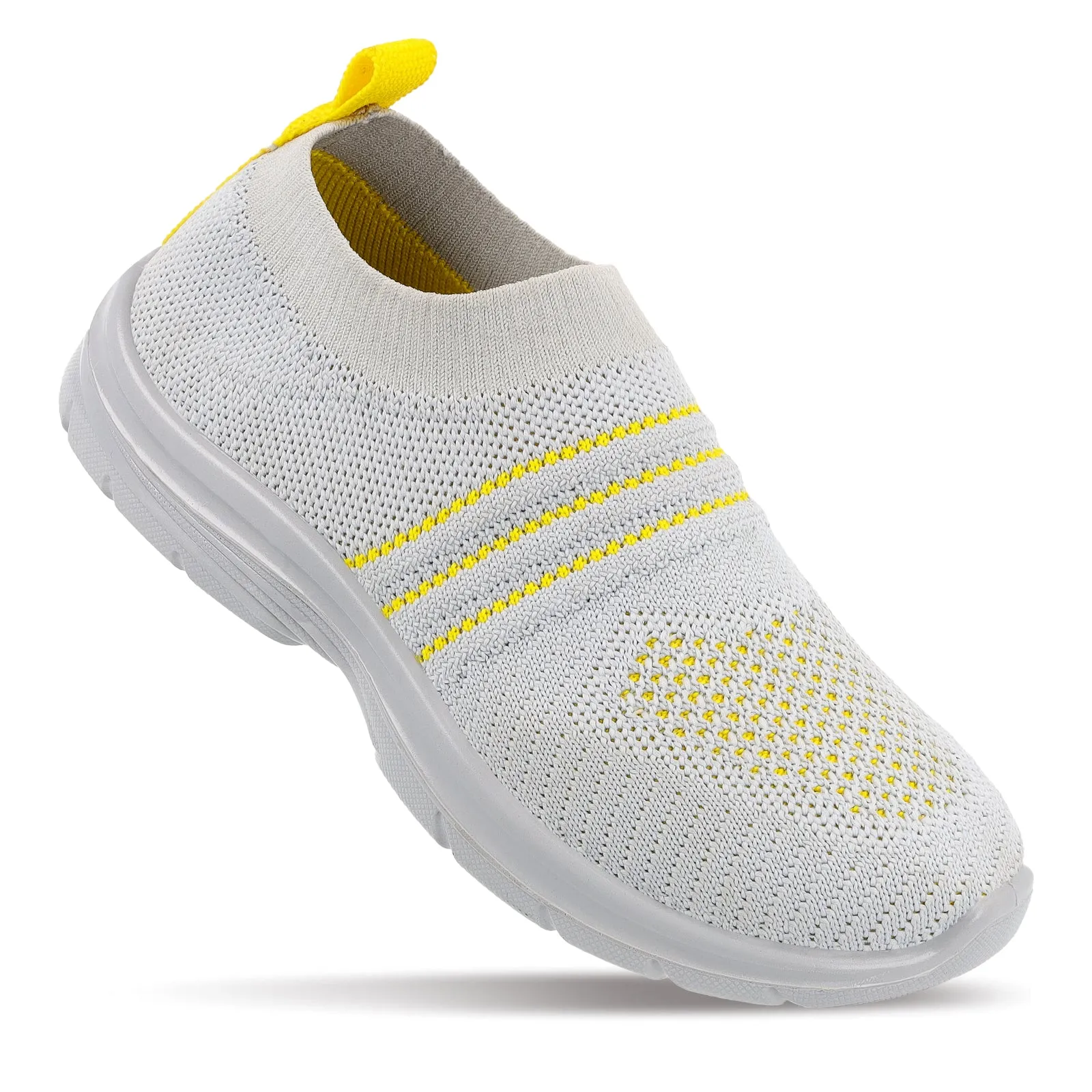 Walkaroo Kids Stylish Pull-On Sock Shoes - WK325 Grey and Yellow for Comfort and Fun