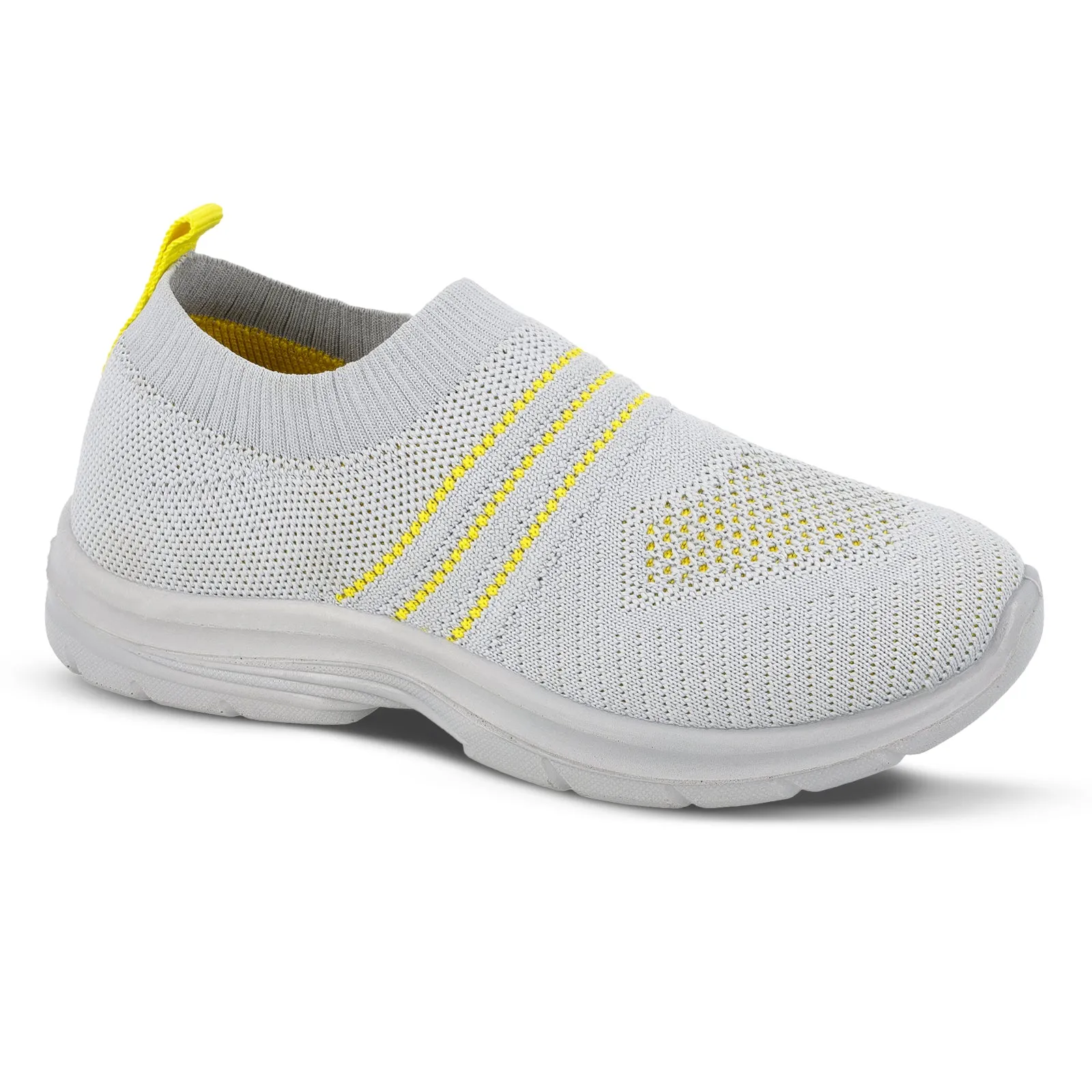 Walkaroo Kids Stylish Pull-On Sock Shoes - WK325 Grey and Yellow for Comfort and Fun