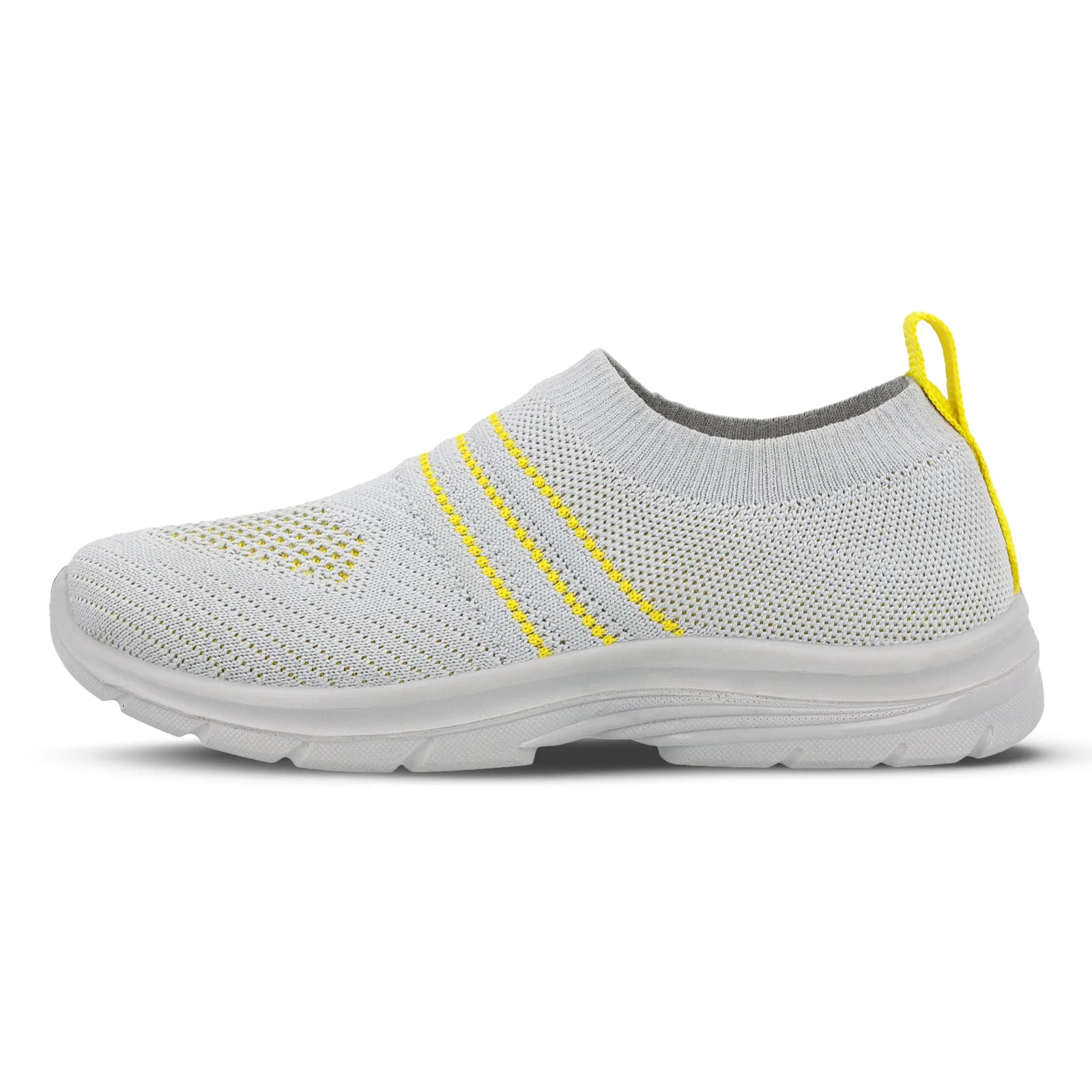 Walkaroo Kids Stylish Pull-On Sock Shoes - WK325 Grey and Yellow for Comfort and Fun