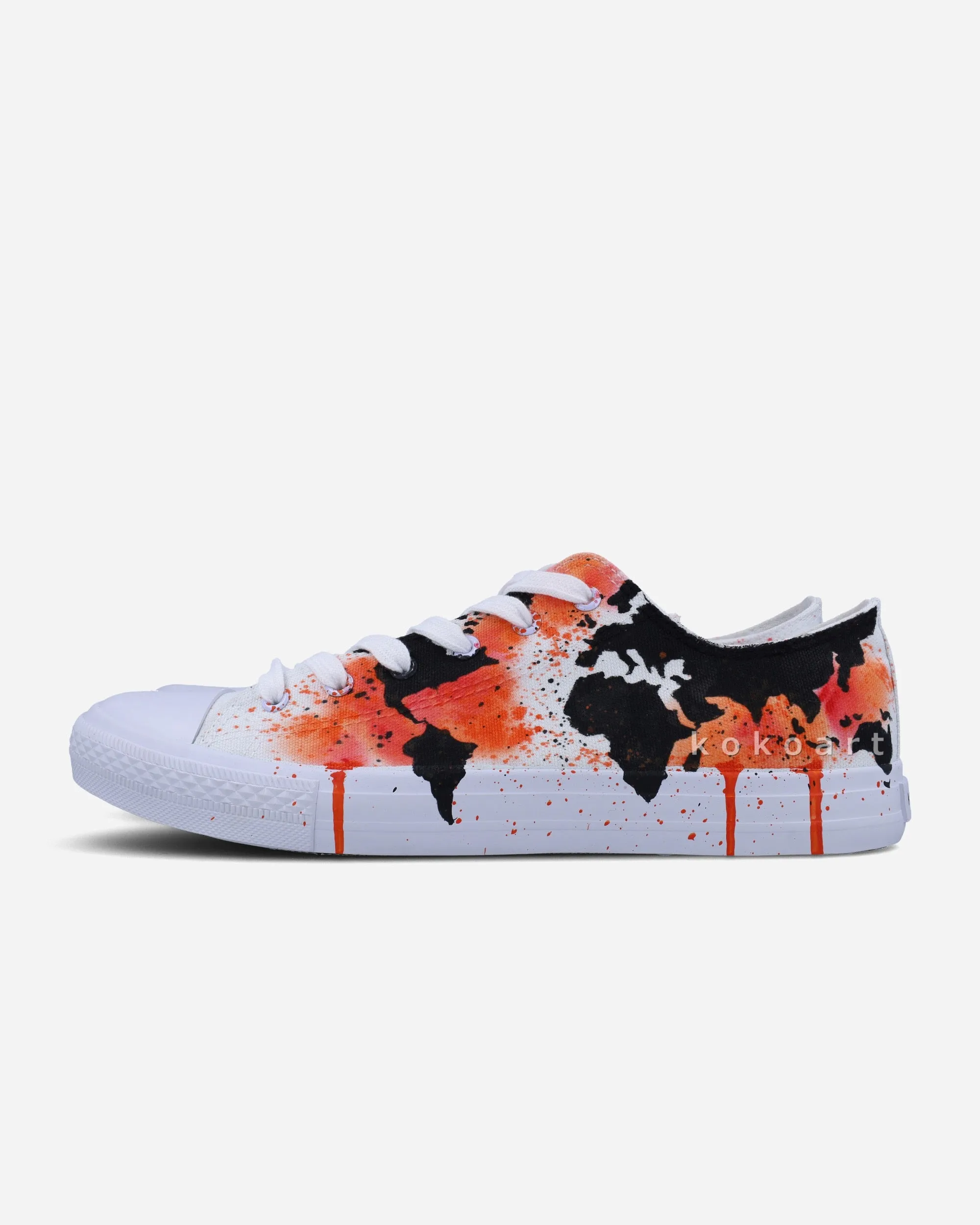 Watercolour World Map & Compass Hand Painted Shoes