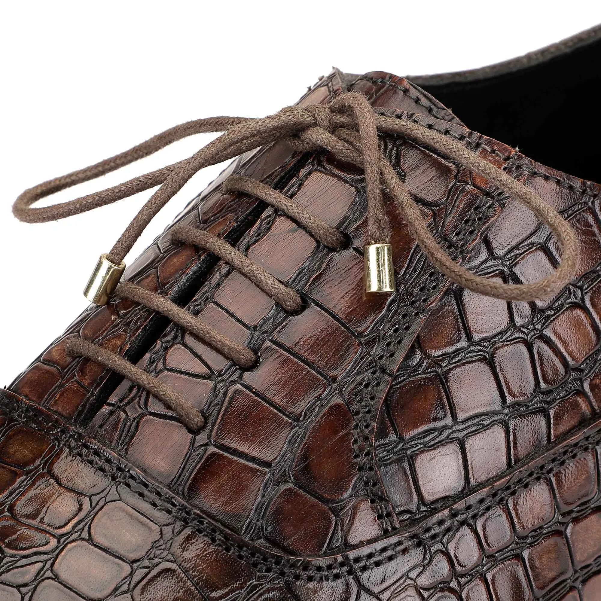 Wingtip Oxford - Croc Brown