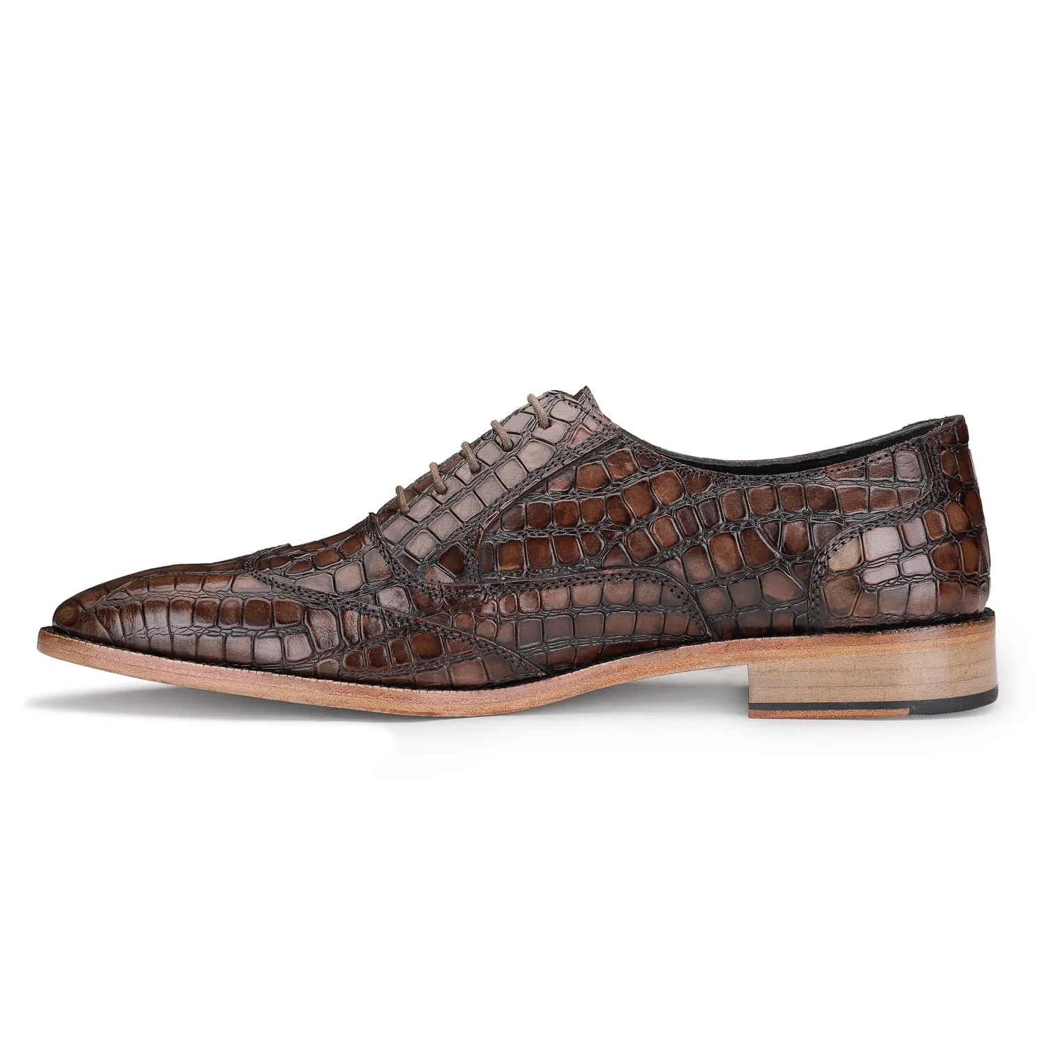 Wingtip Oxford - Croc Brown