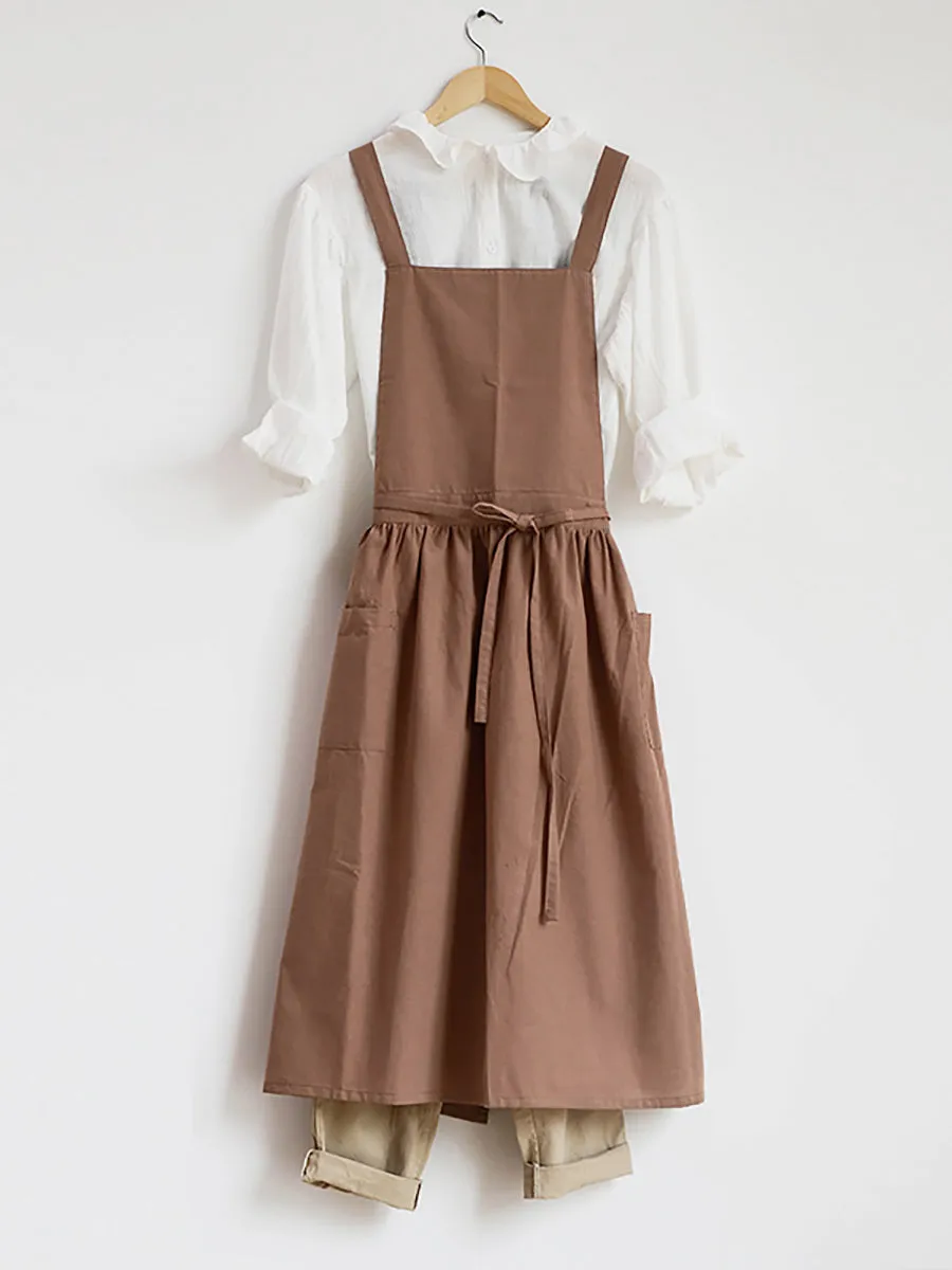 Women Casual Solid Summer Cotton Apron Dress KL1041