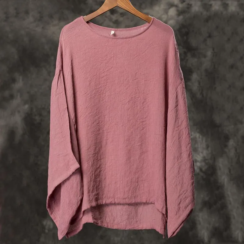 Women Loose Casual Solid Cotton Linen Blouse