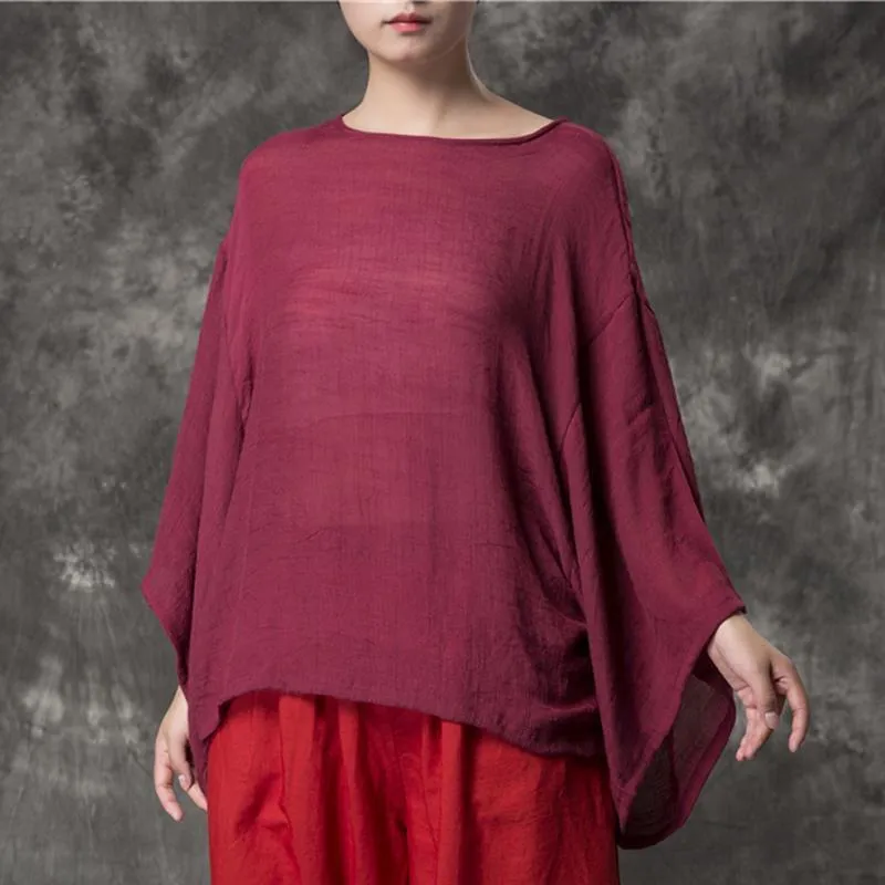 Women Loose Casual Solid Cotton Linen Blouse