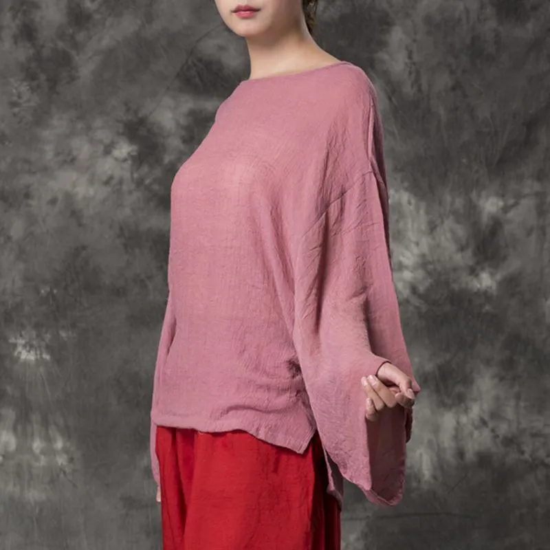 Women Loose Casual Solid Cotton Linen Blouse