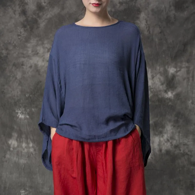 Women Loose Casual Solid Cotton Linen Blouse