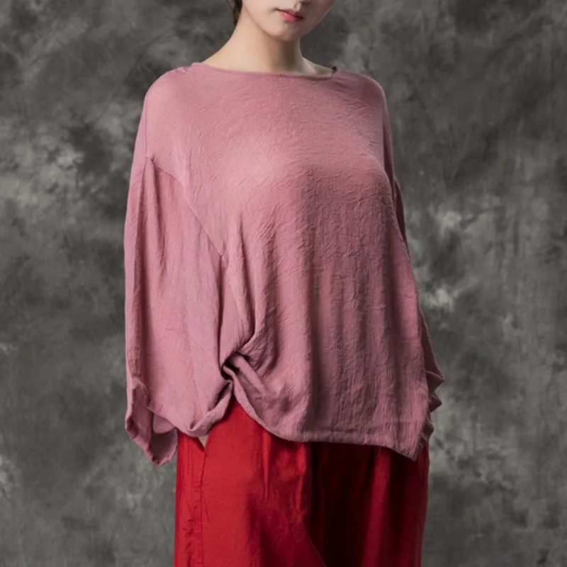 Women Loose Casual Solid Cotton Linen Blouse