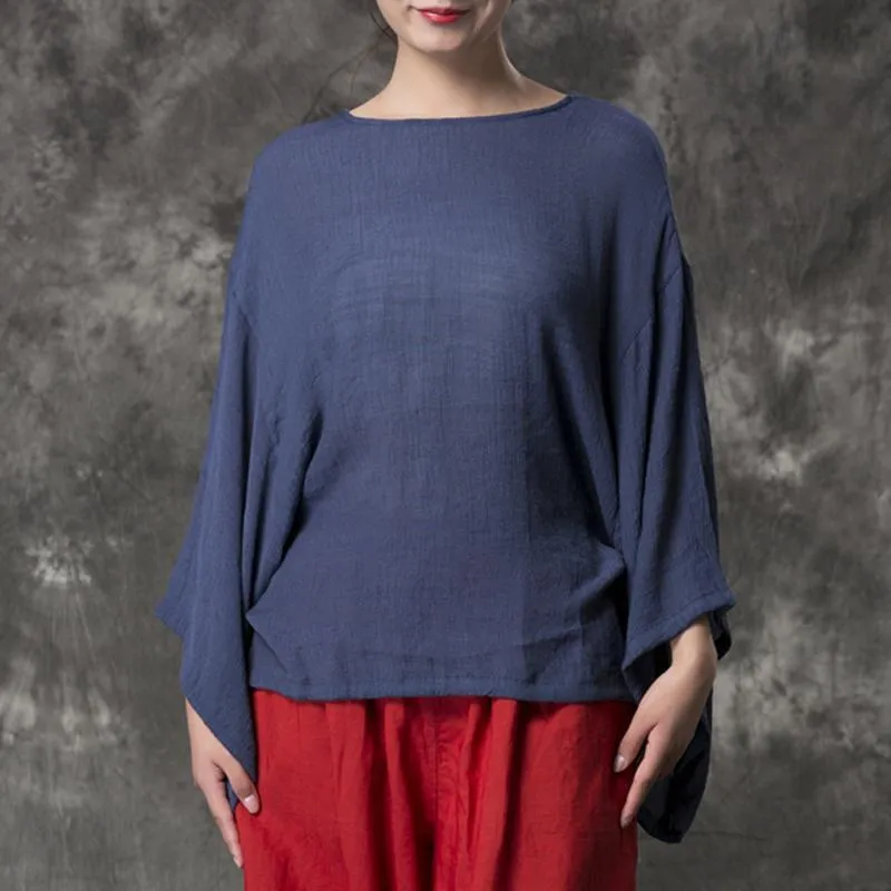 Women Loose Casual Solid Cotton Linen Blouse