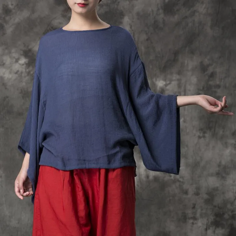 Women Loose Casual Solid Cotton Linen Blouse