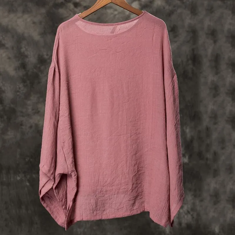 Women Loose Casual Solid Cotton Linen Blouse